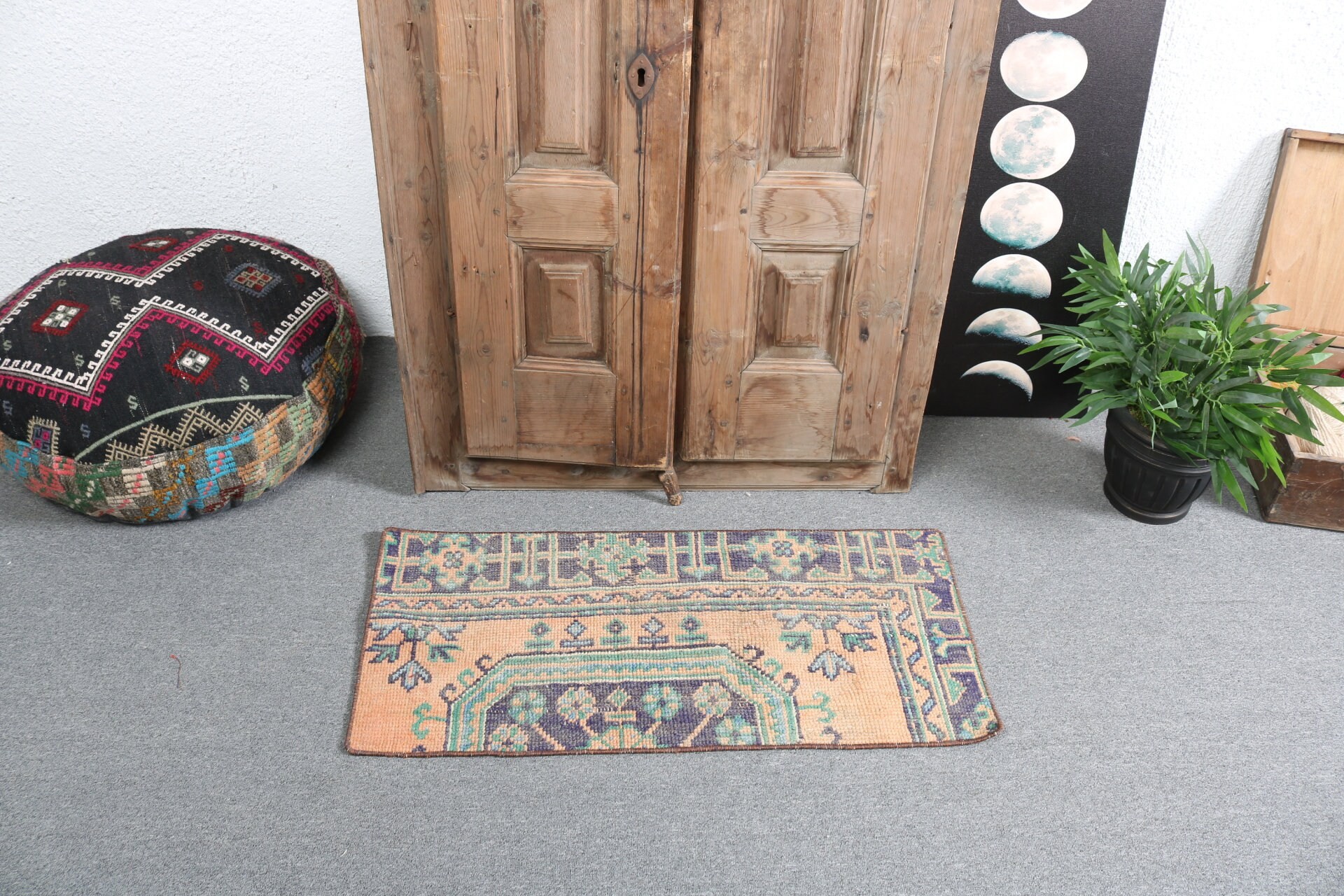 Banyo Halıları, Ev Dekorasyonu Halıları, Turuncu Soğuk Halılar, 1.5x3.1 ft Küçük Halı, Vintage Halılar, Boho Halılar, Duvara Asılı Halı, Türk Halıları, El Dokuma Halı