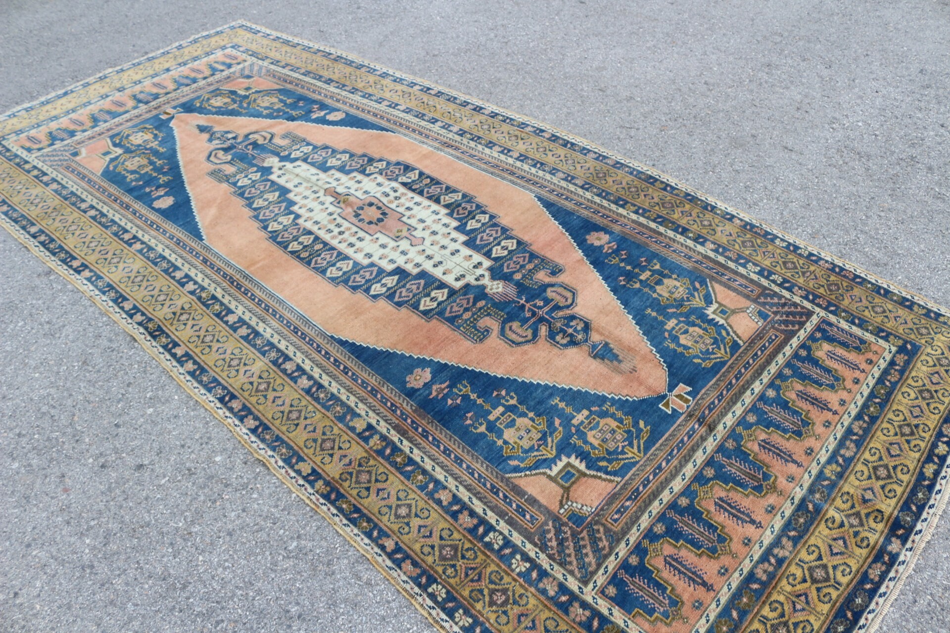 Havalı Halı, Türk Halıları, Oturma Odası Halısı, Vintage Halı, 4,9x11,1 ft Büyük Halılar, Yün Halı, Mavi Antika Halı, Yemek Odası Halıları, Salon Halısı