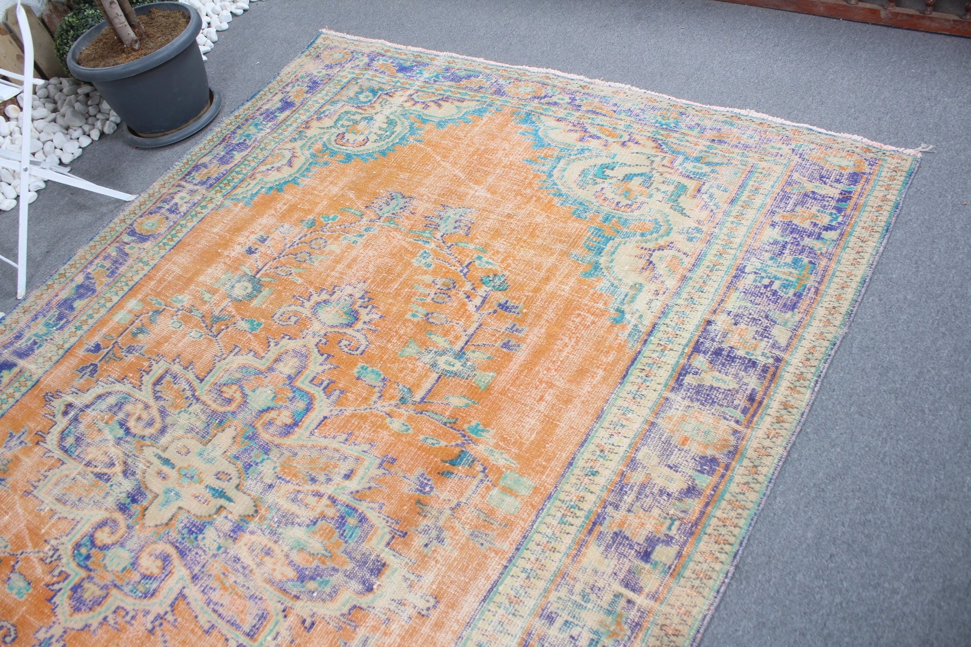 Retro Rug, Orange Cool Rugs, Kitchen Rugs, 5.9x9.5 ft Large Rug, Turkish Rugs, Vintage Rug, Dining Room Rugs, Floor Rugs, Living Room Rugs