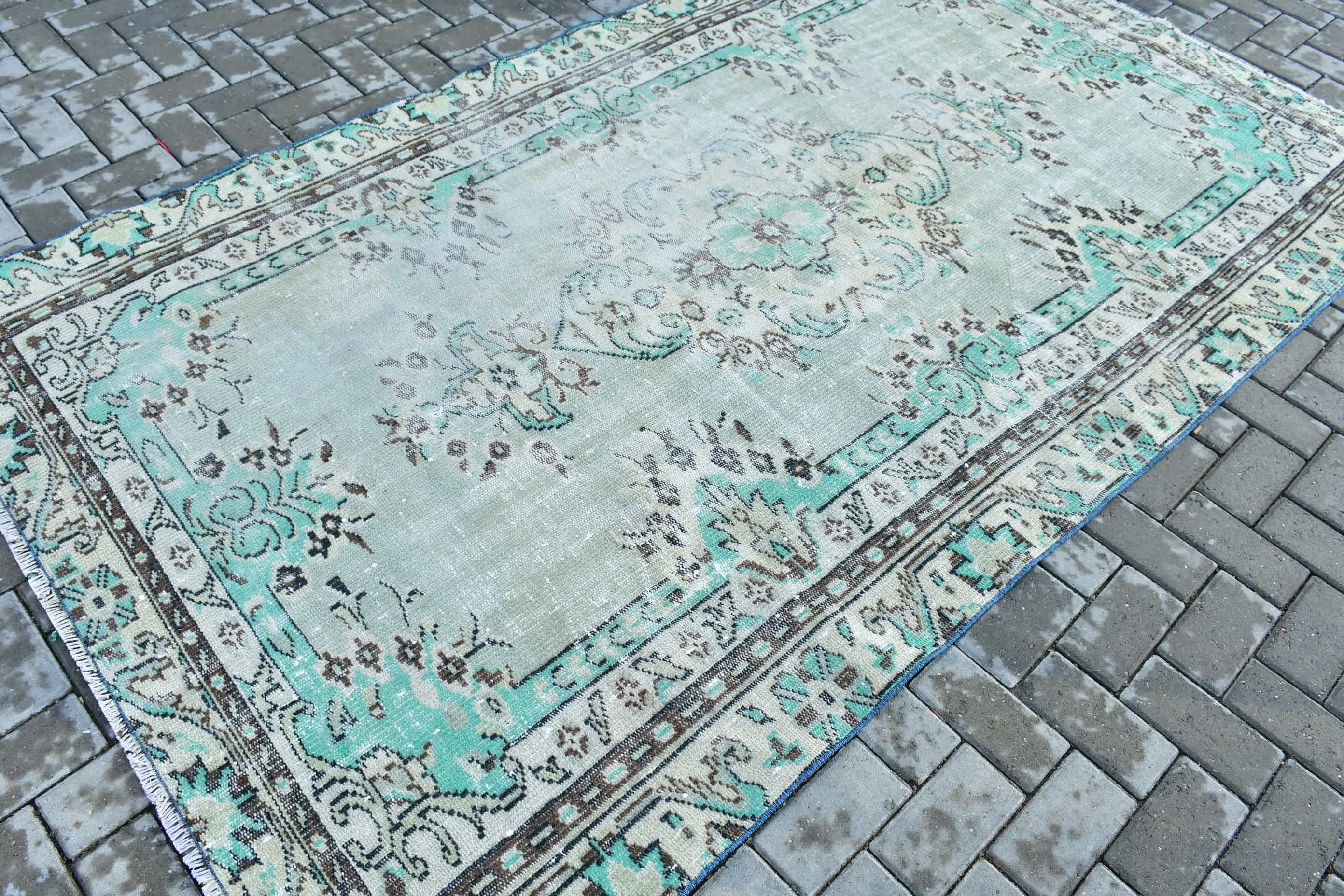 Turkish Rugs, Floor Rugs, Pale Rug, Vintage Rug, 5.2x8.9 ft Large Rugs, Home Decor Rug, Bedroom Rug, Living Room Rugs, Green Anatolian Rugs