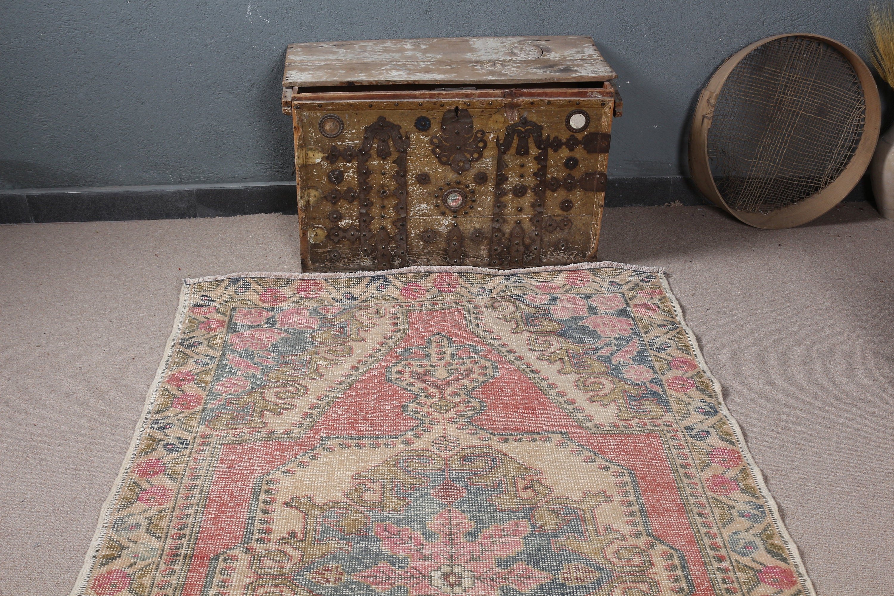 Mutfak Halıları, Kırmızı Ev Dekorasyonu Halısı, İç Mekan Halısı, Antika Halılar, Vintage Halı, Eski Halı, Yün Halı, Yurt Halıları, 4.2x6.8 ft Alan Halısı, Türk Halısı