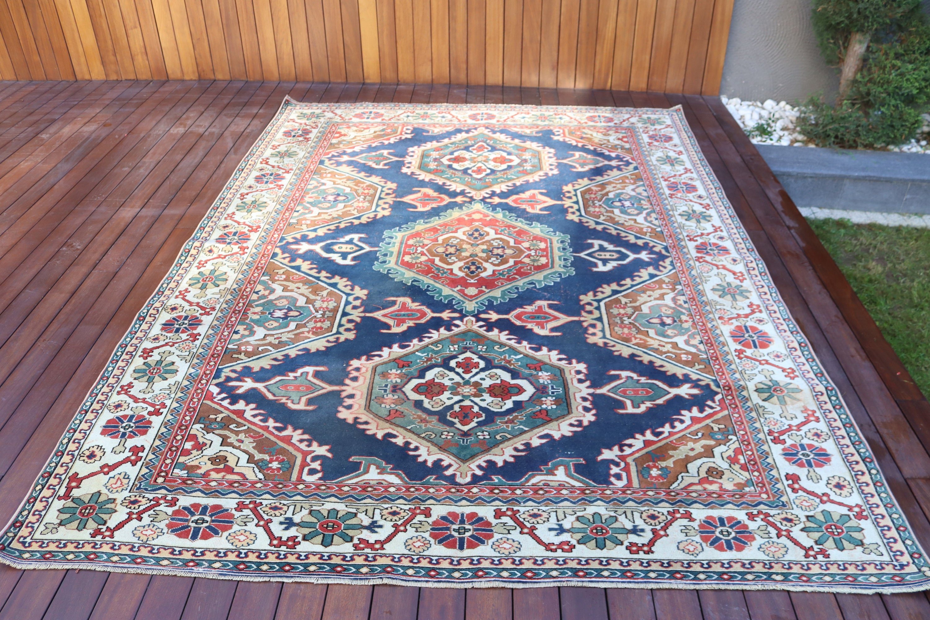 Havalı Halılar, Boho Halılar, Vintage Halı, Yemek Odası Halısı, Türk Halıları, Oturma Odası Halısı, 6,5x9 ft Büyük Halı, Mavi Anadolu Halıları, Anadolu Halıları