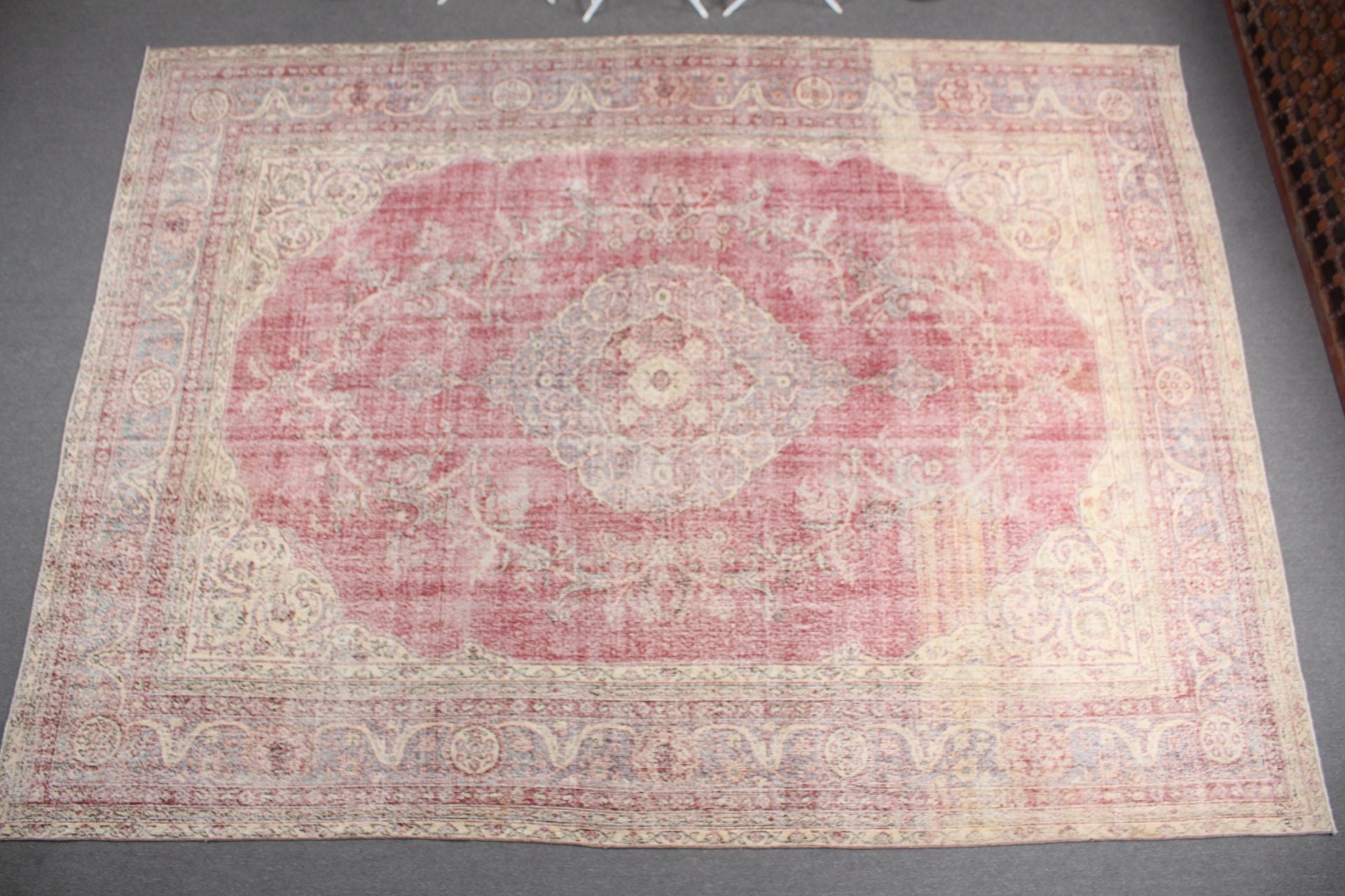 Kırmızı Yün Halı, Ev Dekorasyonu Halıları, Salon Halısı, Oushak Halıları, Yemek Odası Halıları, Vintage Halılar, Soluk Halılar, 9x12.4 ft Büyük Boy Halı, Türk Halıları