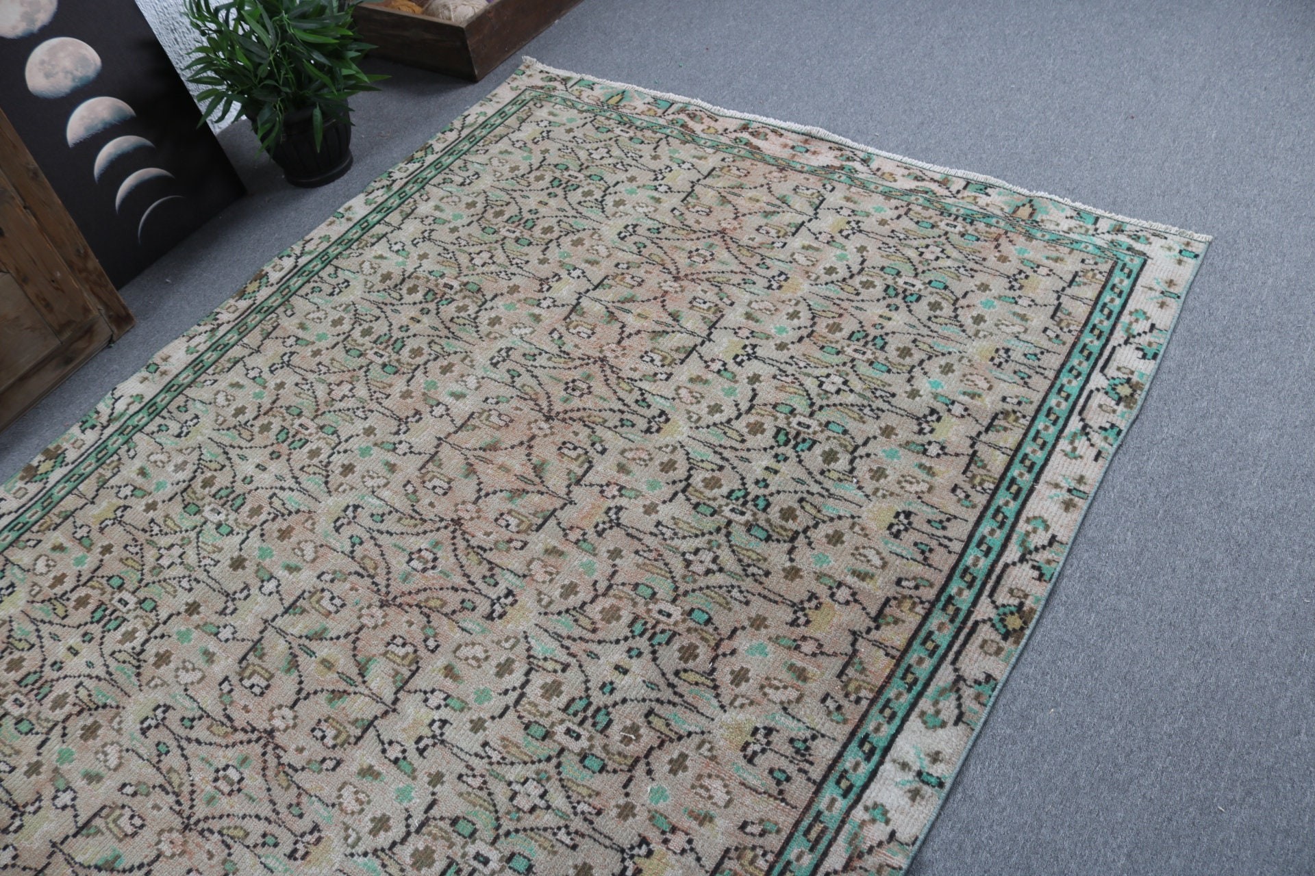 5.4x9 ft Büyük Halılar, Açıklama Halıları, Büyük Oushak Halısı, Büyük Vintage Halısı, Türk Halısı, Vintage Halıları, Kahverengi Ev Dekor Halısı, Mutfak Halıları