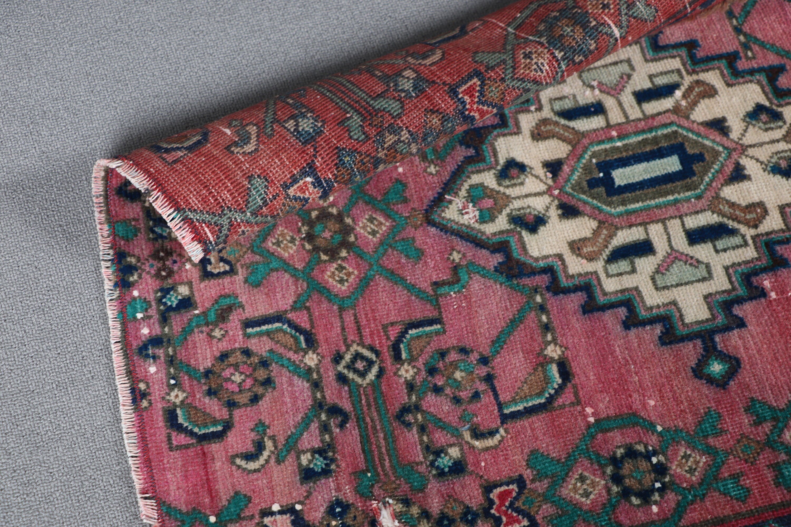 Bath Rug, Oushak Rugs, Pink Moroccan Rugs, Wool Rugs, Door Mat Rug, Rugs for Nursery, 2.2x5.2 ft Small Rug, Turkish Rug, Vintage Rugs