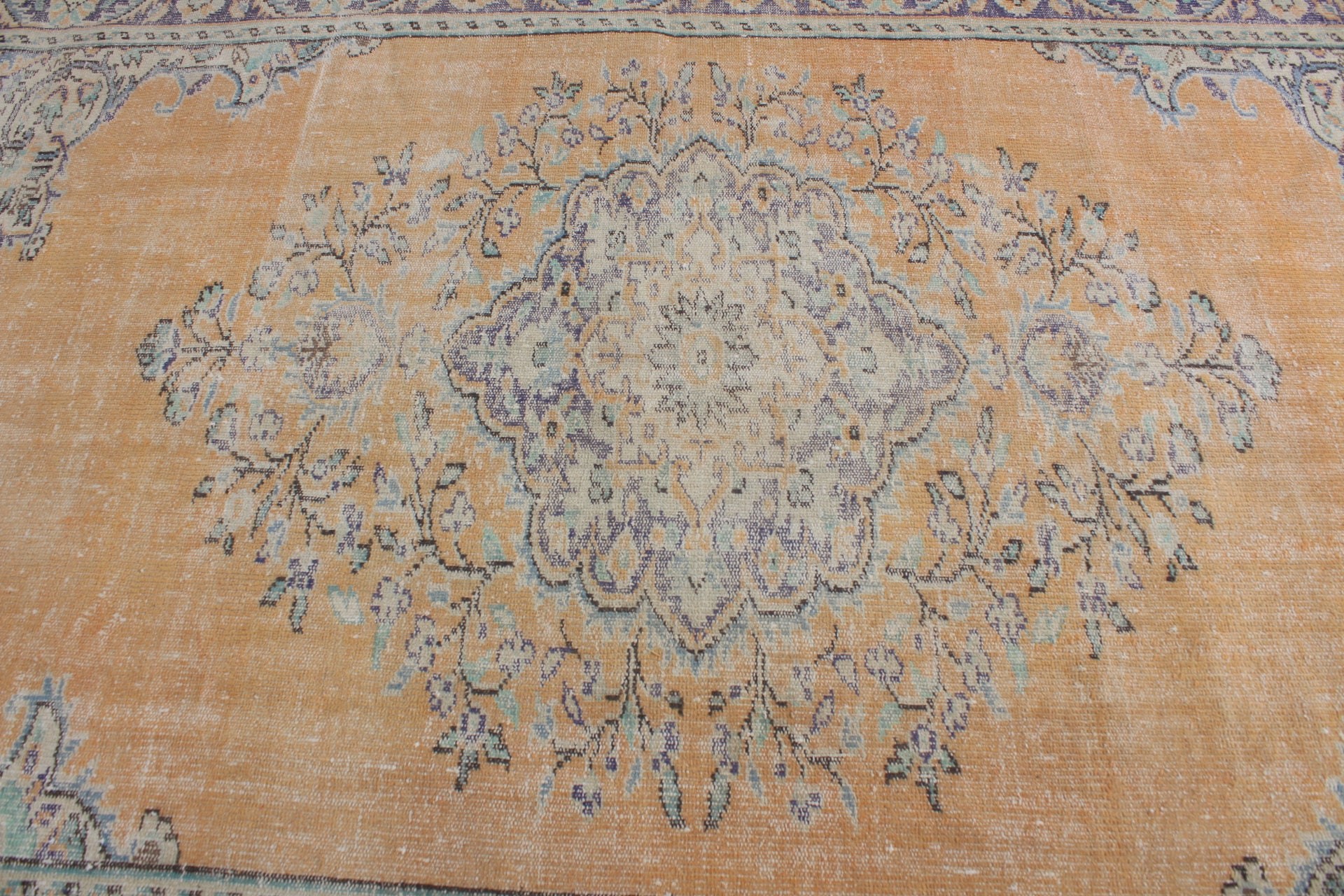 Fas Halısı, 6x9.5 ft Büyük Halı, Ev Dekor Halısı, Oturma Odası Halısı, Turuncu Fas Halıları, Yemek Odası Halısı, Vintage Halı, Türk Halıları