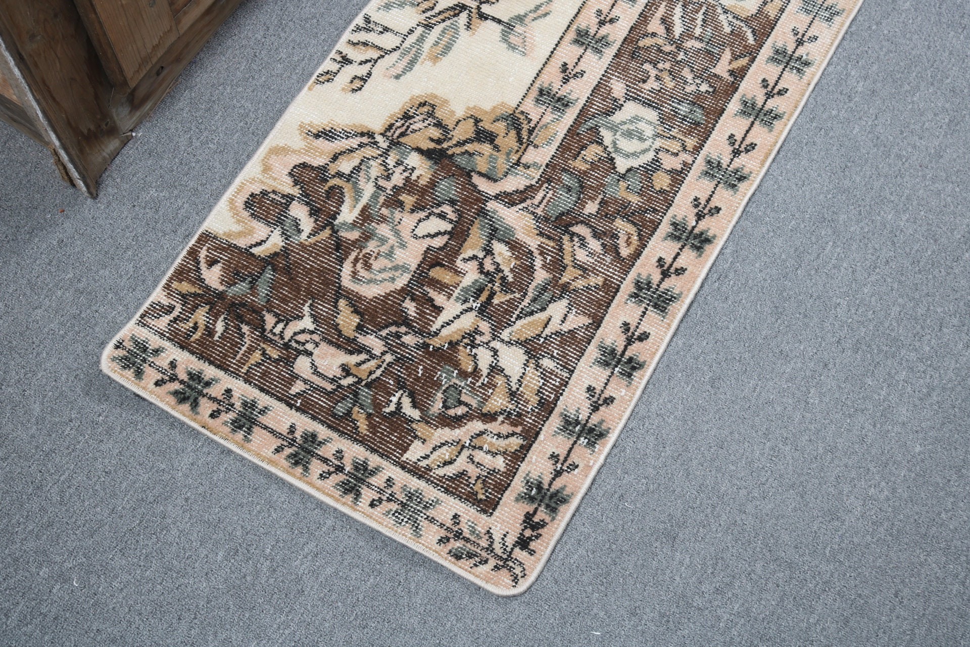 Entry Rug, Vintage Rug, Brown Anatolian Rugs, Kitchen Rugs, Small Vintage Rugs, Turkey Rugs, Oushak Rug, 1.6x3.3 ft Small Rug, Turkish Rugs