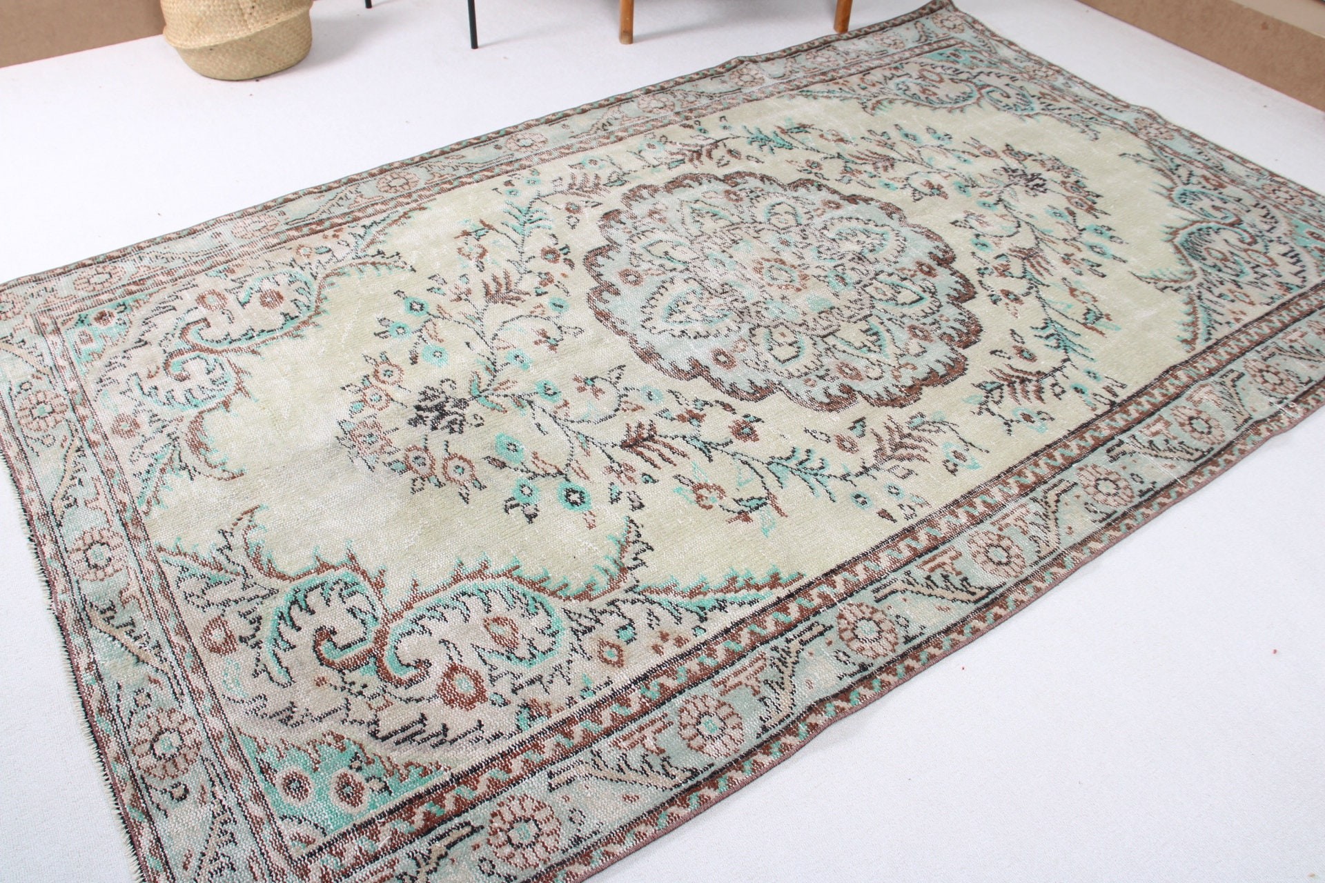 Flatweave Rug, Turkish Rug, Exotic Rugs, 5.4x9.1 ft Large Rug, Large Oushak Rug, Vintage Rugs, Modern Rug, Salon Rug, Green Neutral Rug