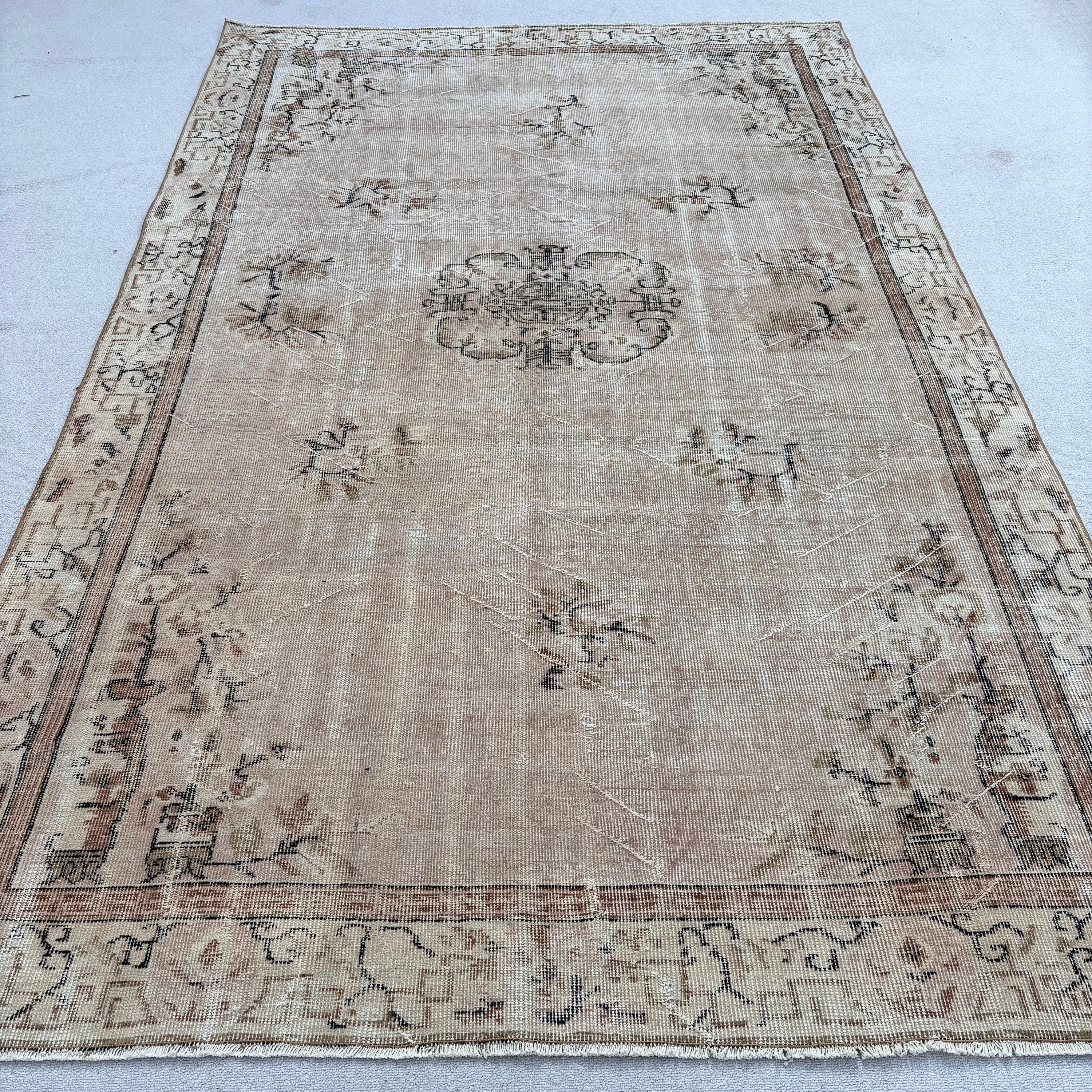 Düz Dokuma Halı, Türk Halıları, Yemek Odası Halısı, Fas Halıları, 6,2x9,9 ft Büyük Halı, Büyük Boho Halıları, Vintage Halı, Bej Nötr Halı