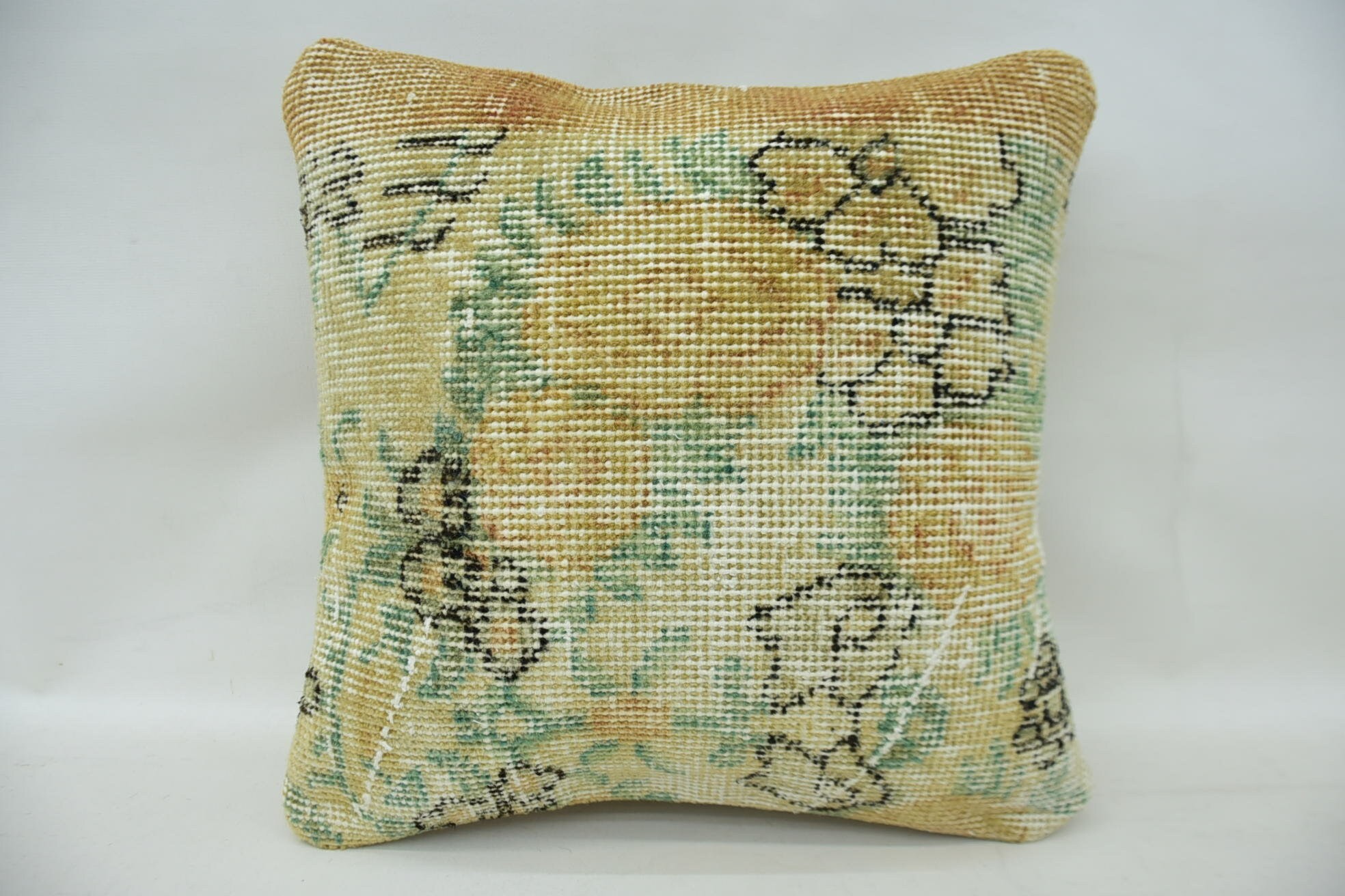 Pillow for Sofa, 16"x16" Beige Pillow Sham, Ethnical Kilim Rug Pillow, Neutral Throw Cushion, Lounge Throw Cushion, Boho Pillow Sham Cover