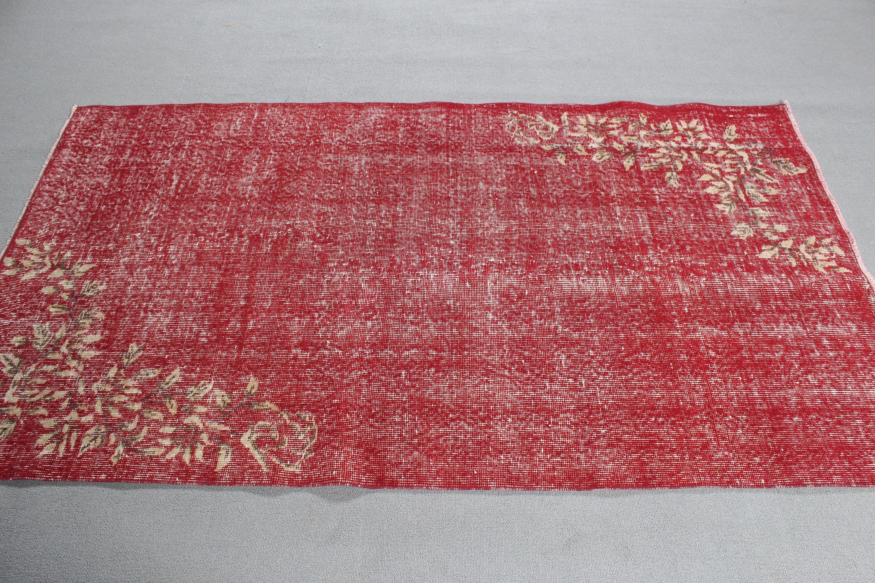 Kitchen Rugs, Turkish Rugs, 3.6x6.5 ft Accent Rugs, Anatolian Rugs, Office Rug, Vintage Rugs, Entry Rug, Rugs for Bedroom, Red Moroccan Rug