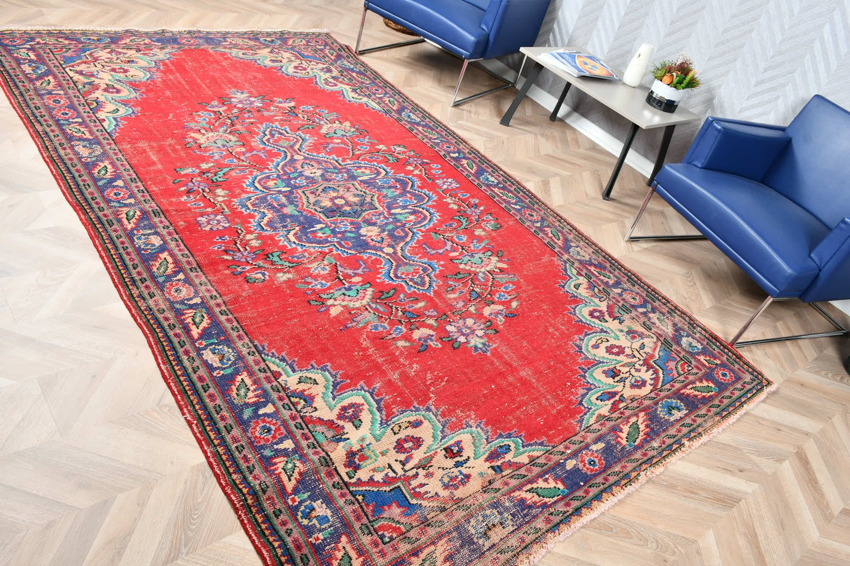 Red Bedroom Rug, Wool Rugs, Turkish Rugs, Living Room Rugs, Vintage Rugs, Oriental Rugs, Salon Rugs, Art Rugs, 6.1x9.7 ft Large Rugs