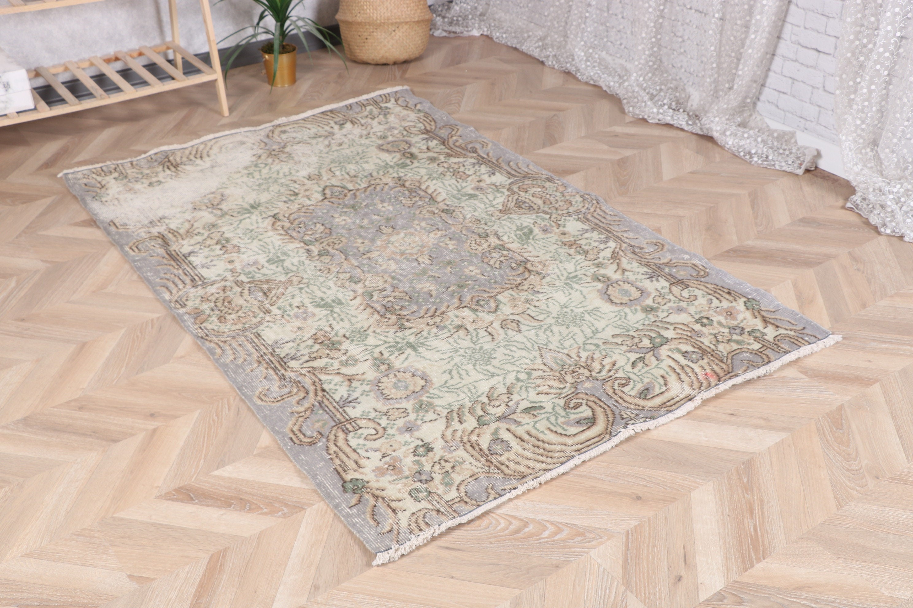 El Yapımı Halı, 3,9x5,9 ft Aksan Halıları, Türk Halısı, Boho Vurgu Halısı, Lüks Halılar, Yer Halısı, Giriş Halıları, Gri Yatak Odası Halısı, Vintage Halılar