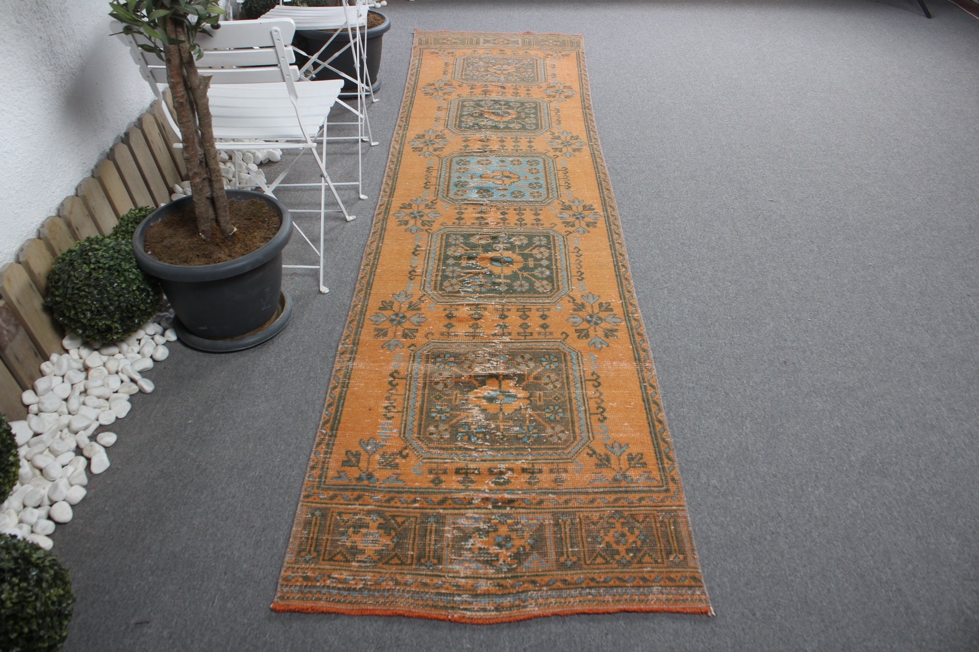 Wool Rug, Vintage Rug, Art Rug, Home Decor Rugs, Turkish Rugs, Kitchen Rug, Orange  2.7x11.3 ft Runner Rugs, Stair Rug