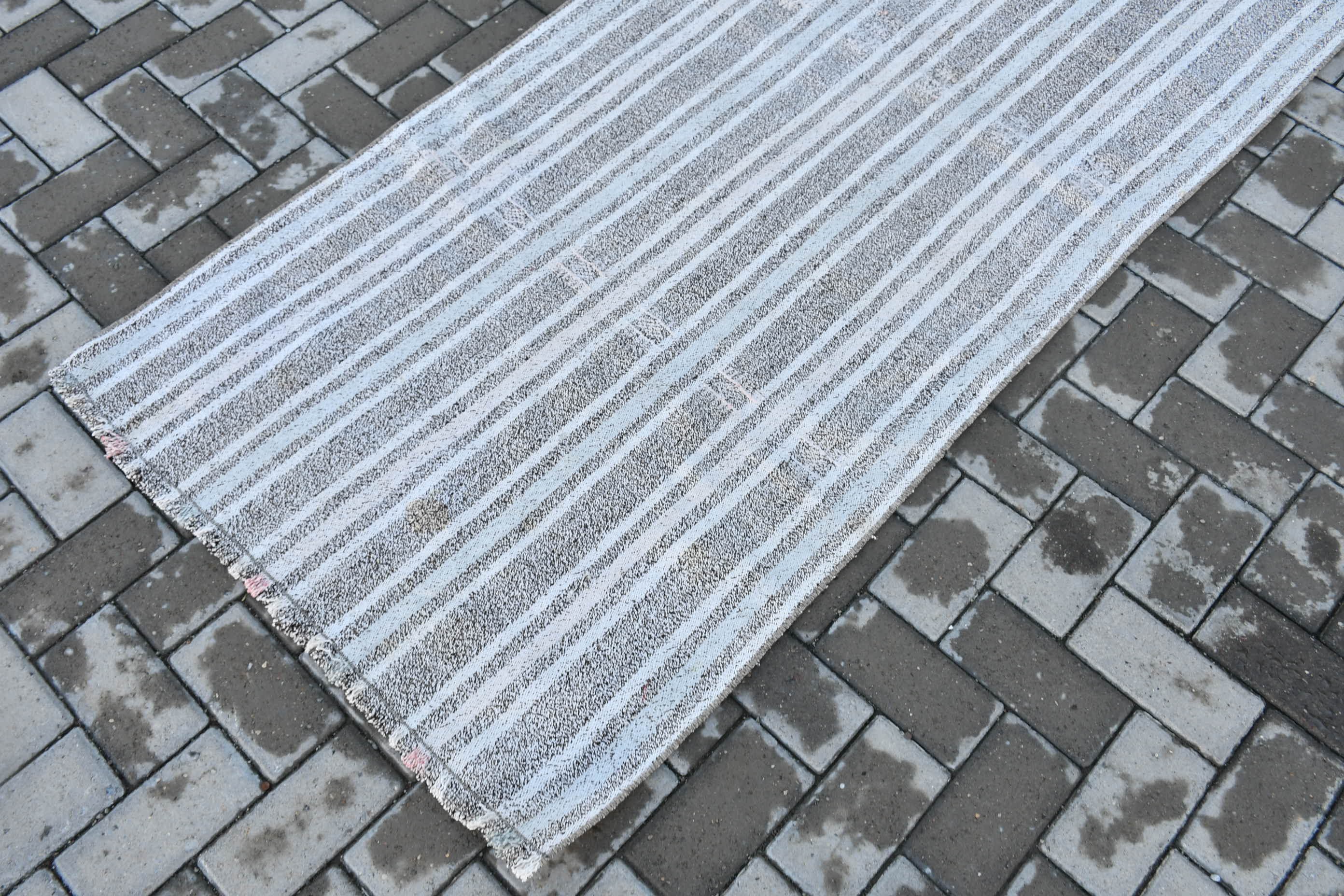 Turkish Rugs, Kilim, Wool Rugs, Vintage Rugs, Old Rug, White Kitchen Rug, Rugs for Runner, 3x7.7 ft Runner Rugs, Stair Rugs, Oriental Rugs