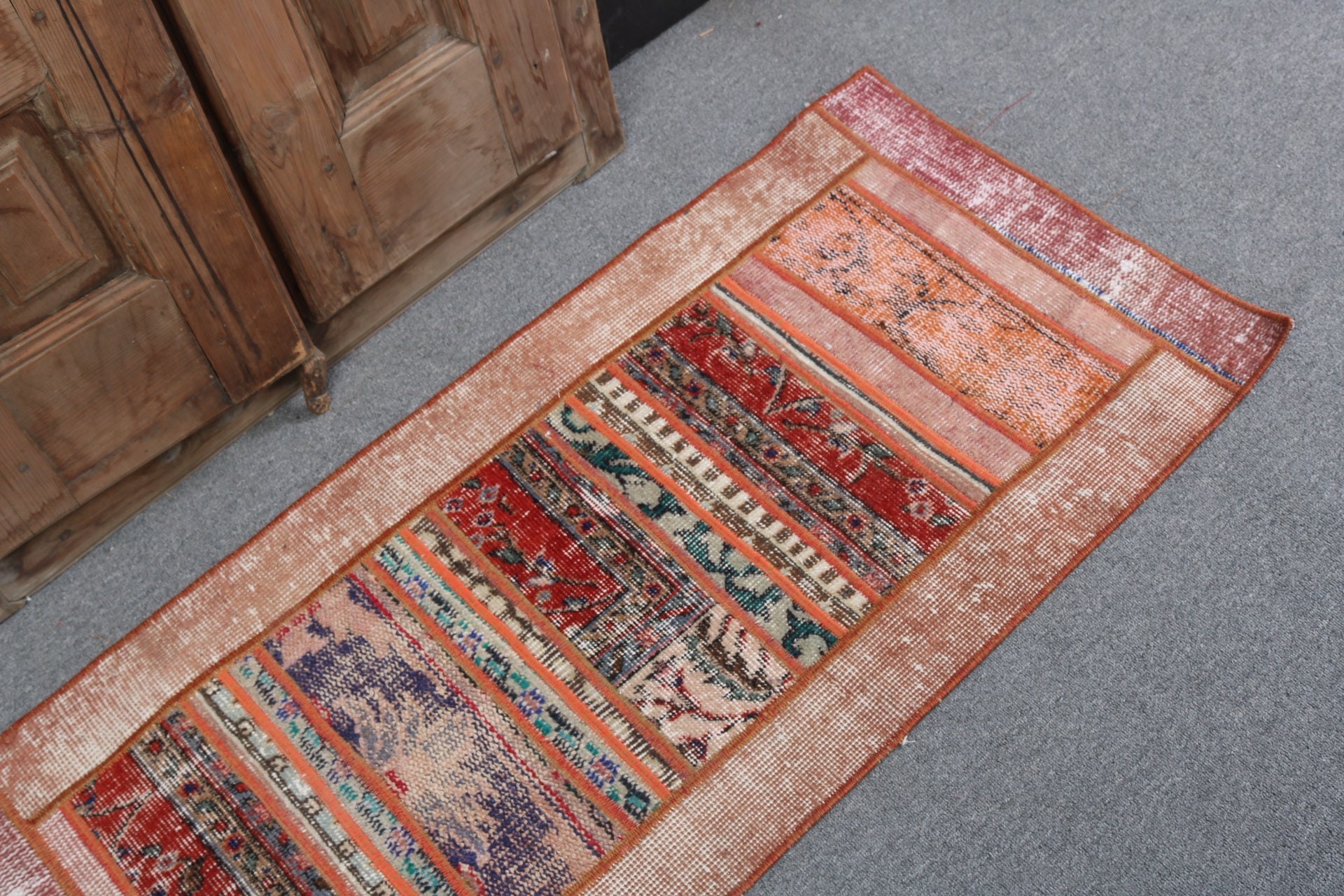 Turuncu Oryantal Halı, Anadolu Halıları, Banyo Halısı, Düz Dokuma Halılar, Çocuk Halısı, Vintage Halı, El Dokuma Halı, 1.8x4 ft Küçük Halı, Türk Halısı