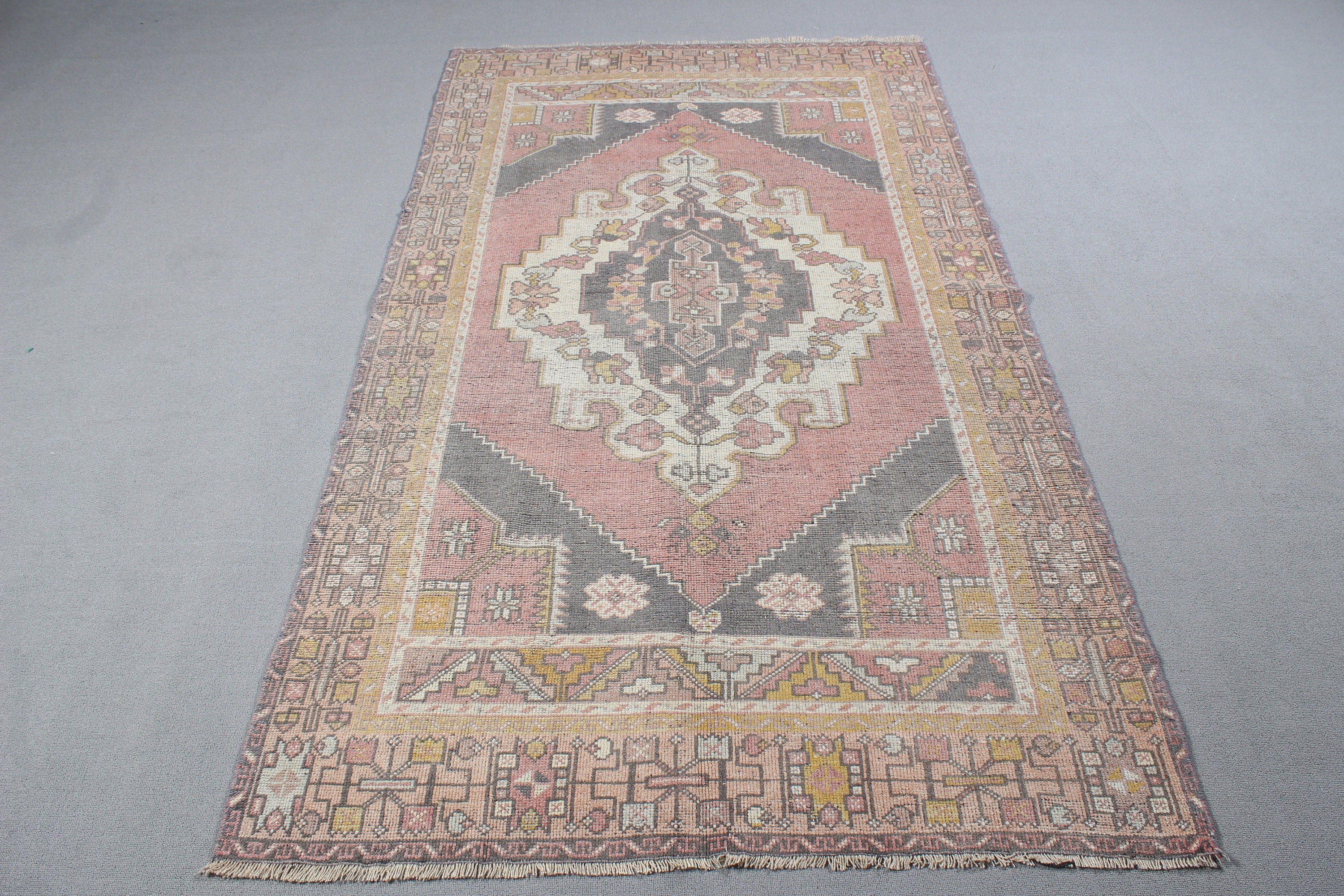 Sarı Antika Halı, Vintage Halı, Aztek Halısı, 4.1x7.4 ft Alan Halısı, Yatak Odası Halısı, Oturma Odası Halısı, Türk Halısı, Mutfak Halısı, El Dokuma Halısı