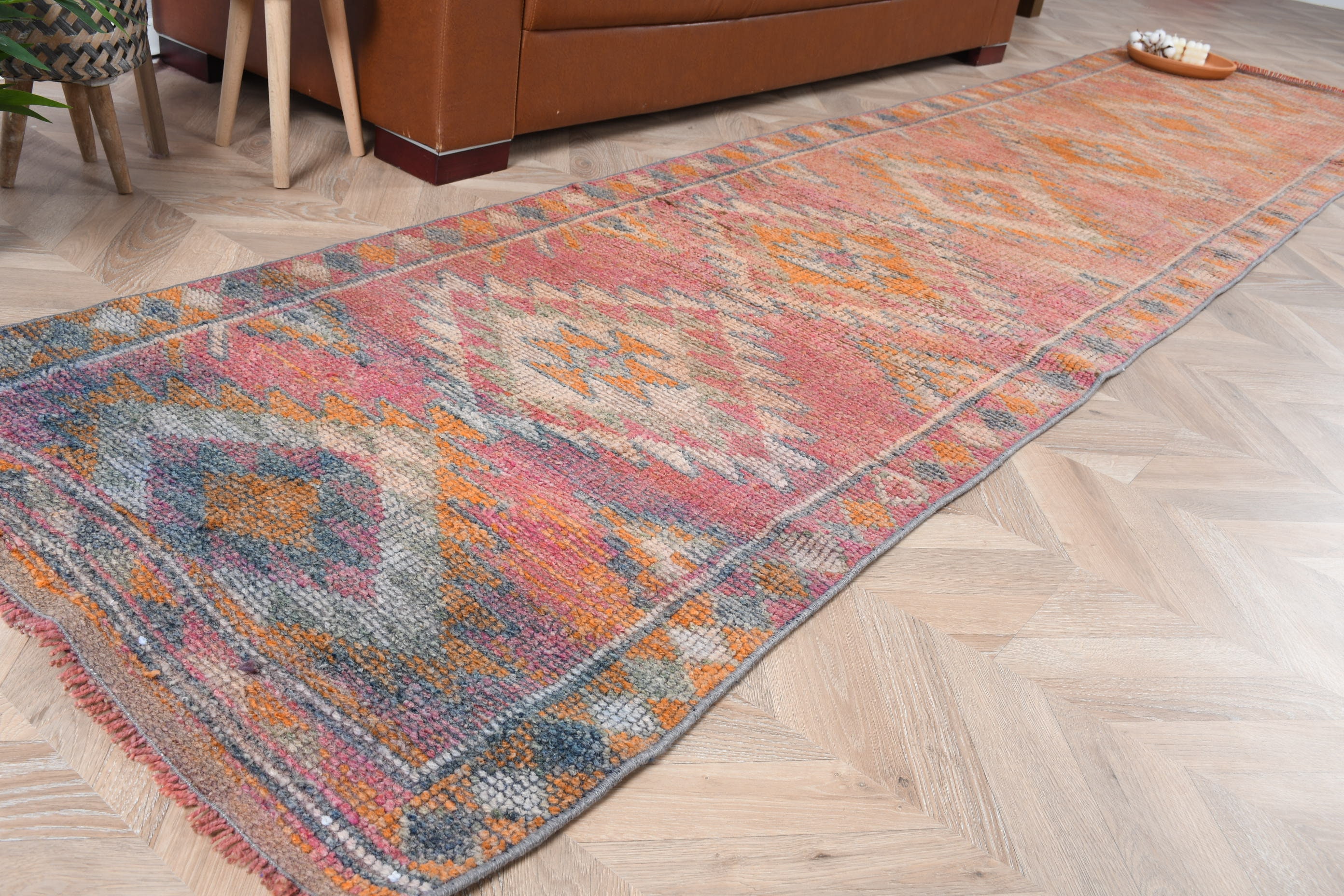 Pink  2.7x11.8 ft Runner Rug, Muted Rug, Stair Rugs, Turkish Rug, Corridor Rug, Vintage Rugs, Home Decor Rugs