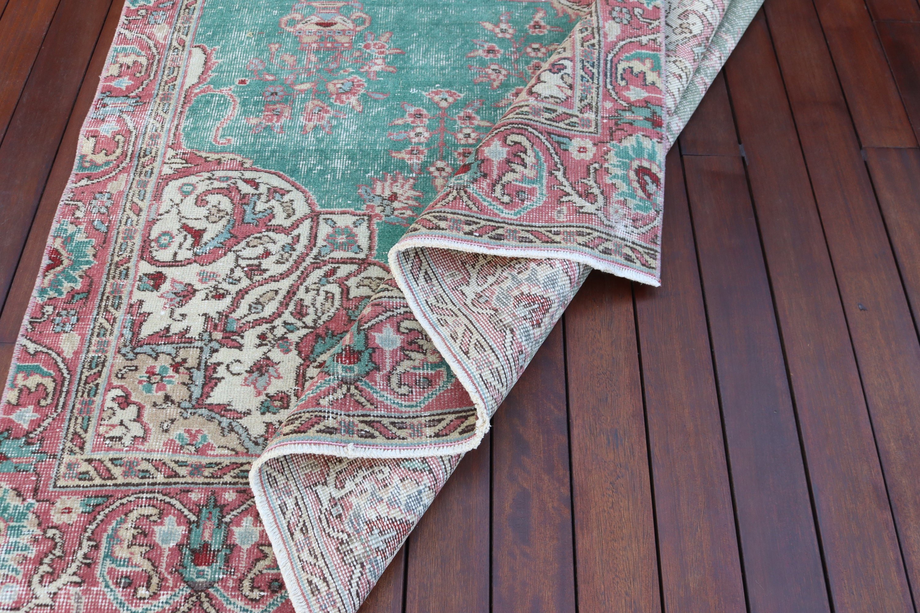 Düz Dokuma Halı, Büyük Vintage Halı, 5.5x9.5 ft Büyük Halılar, Vintage Halı, Yeşil Anadolu Halısı, Türk Halıları, Oturma Odası Halısı, Ev Dekor Halıları