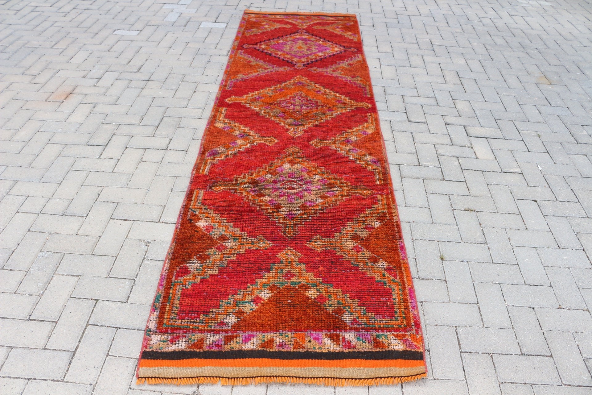 Türkiye Halısı, Koridor Halıları, Vintage Halılar, Oryantal Halı, Koridor Halıları, 2.9x10.3 ft Runner Halısı, Kırmızı Yatak Odası Halısı, Yün Halısı, Türk Halısı