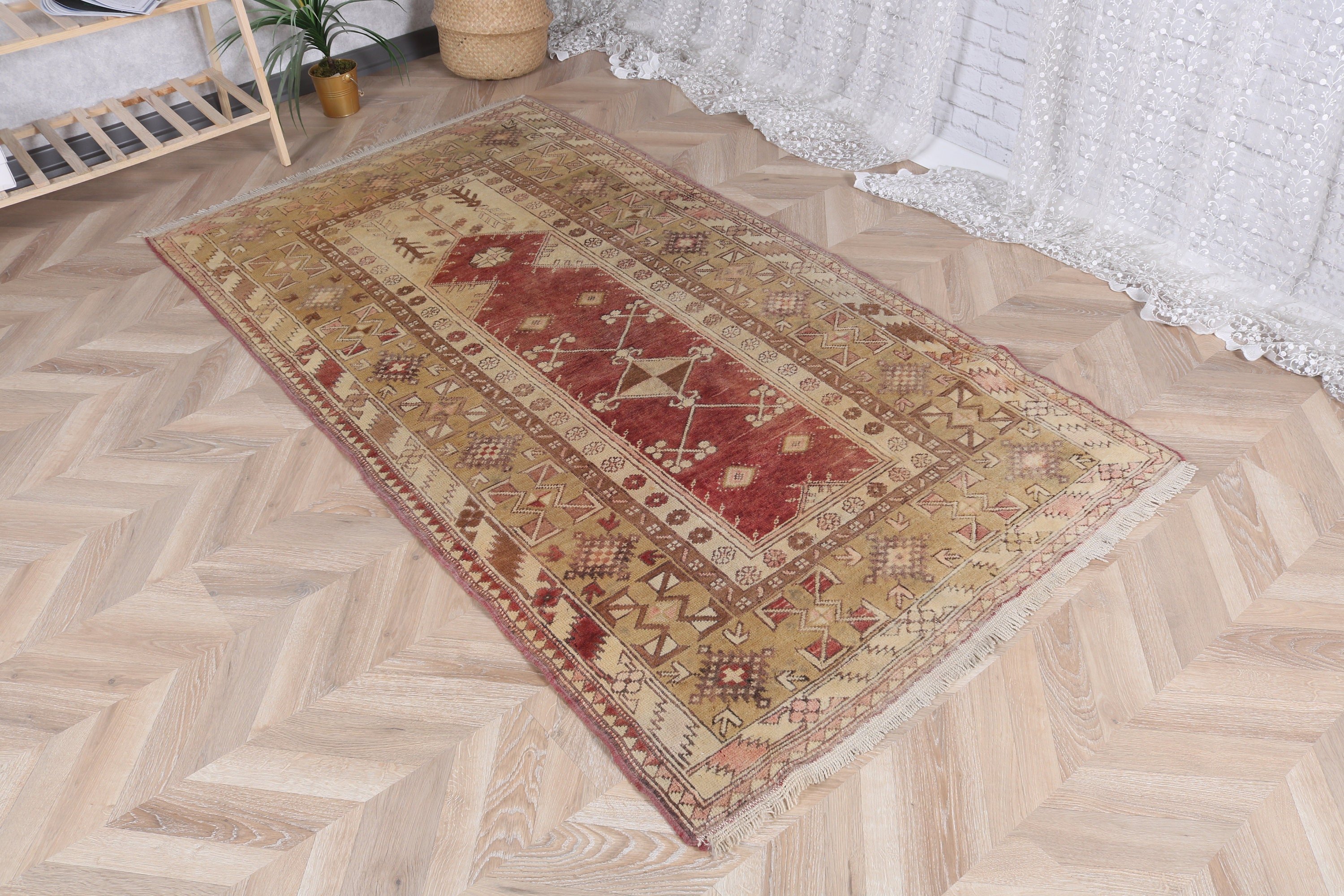 Sarı Fas Halısı, Lüks Halı, Geometrik Halı, 3,6x6,7 ft Alan Halıları, İç Mekan Halısı, Vintage Halılar, Mutfak Halısı, Türk Halıları, Ofis Halıları