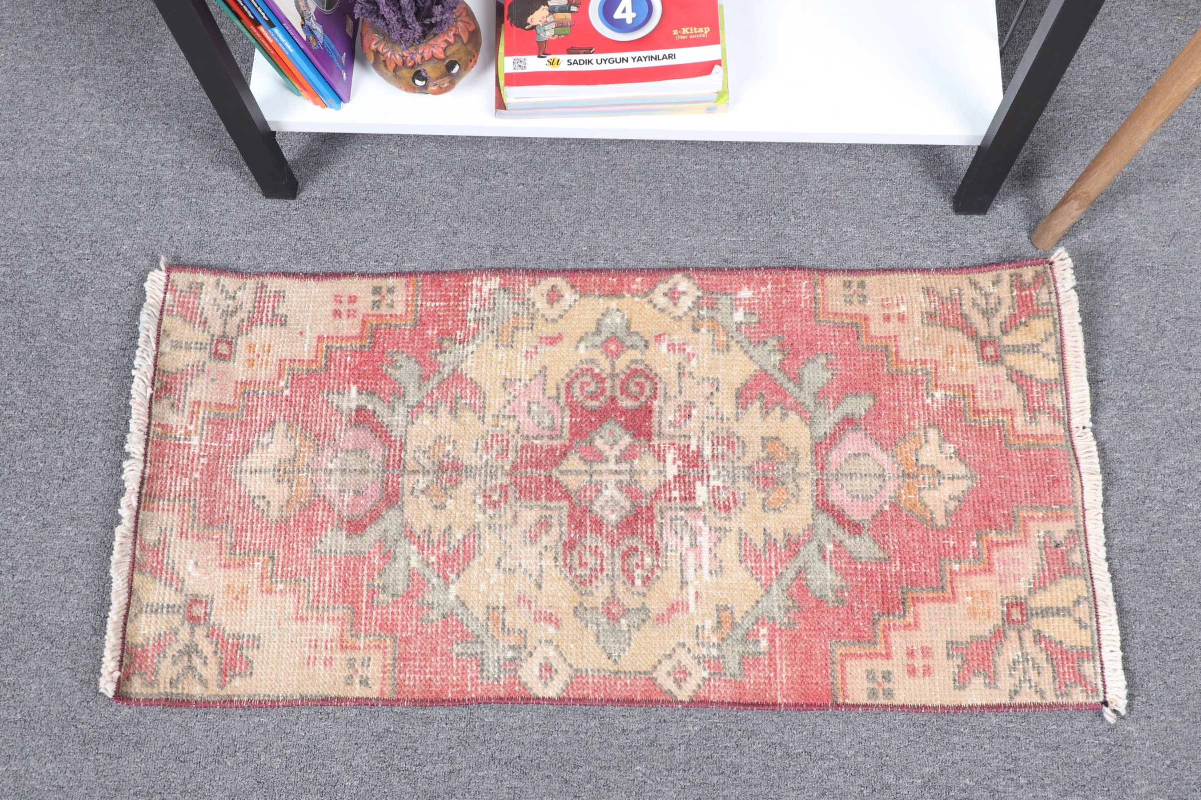 Turkish Rug, Vintage Rug, Rugs for Door Mat, Door Mat Rug, Moroccan Rug, Nursery Rugs, 1.3x2.8 ft Small Rug, Red Cool Rugs