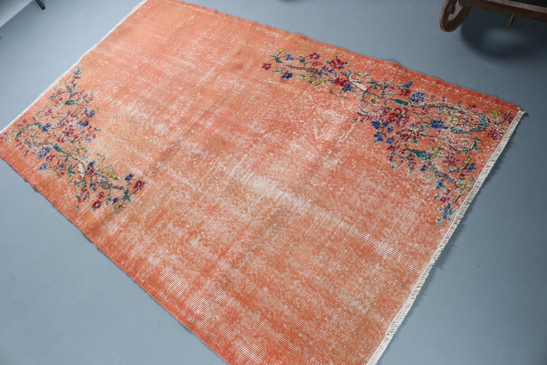 Vintage Rug, Retro Rugs, 3.9x9.9 ft Runner Rug, Orange Home Decor Rug, Corridor Rug, Turkish Rug, Oushak Rugs, Kitchen Rugs, Cool Rug