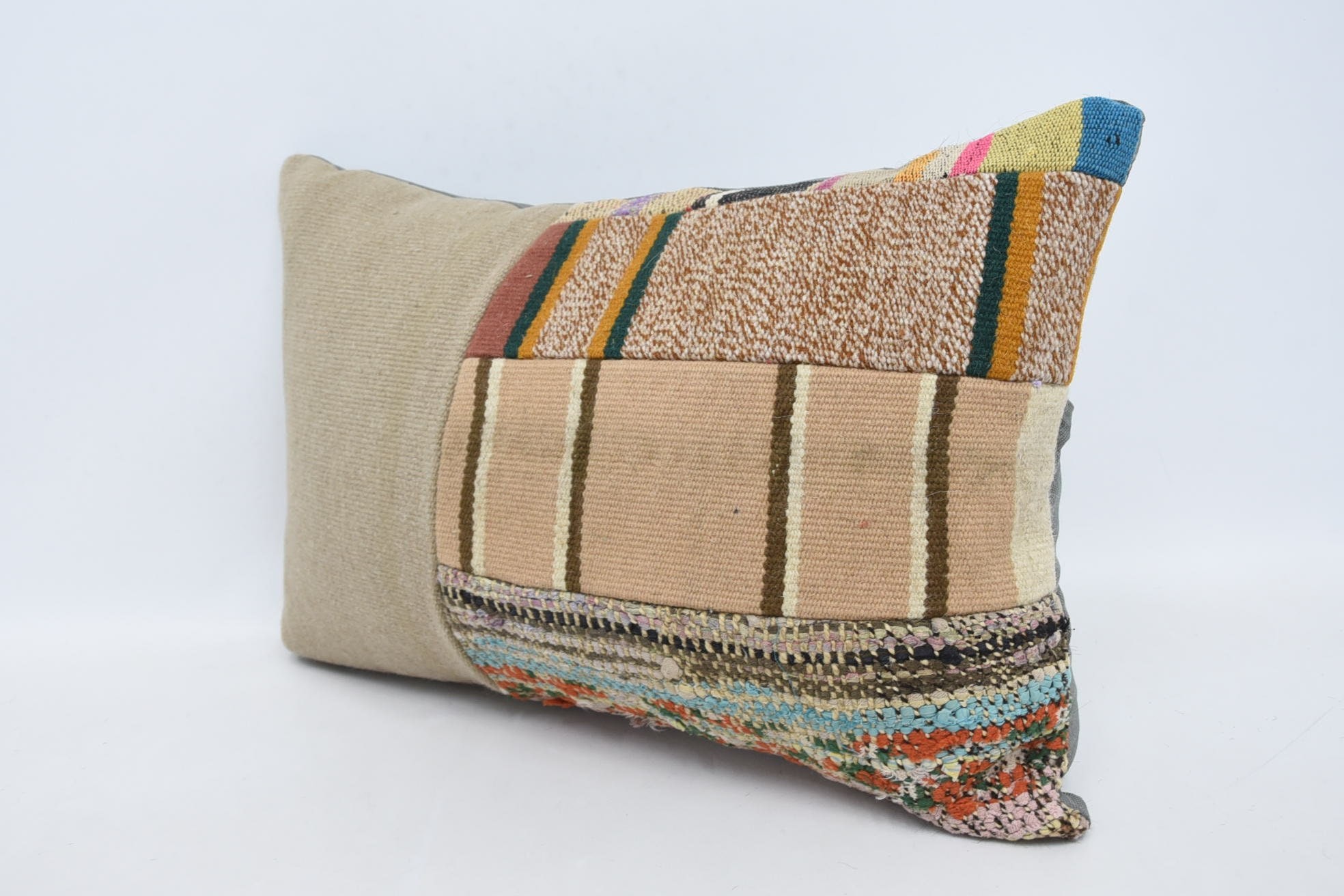 Throw Kilim Pillow, Kilim Cushion Sham, 16"x24" Brown Cushion, Vintage Kilim Pillow, One Of A Kind Pillow Sham