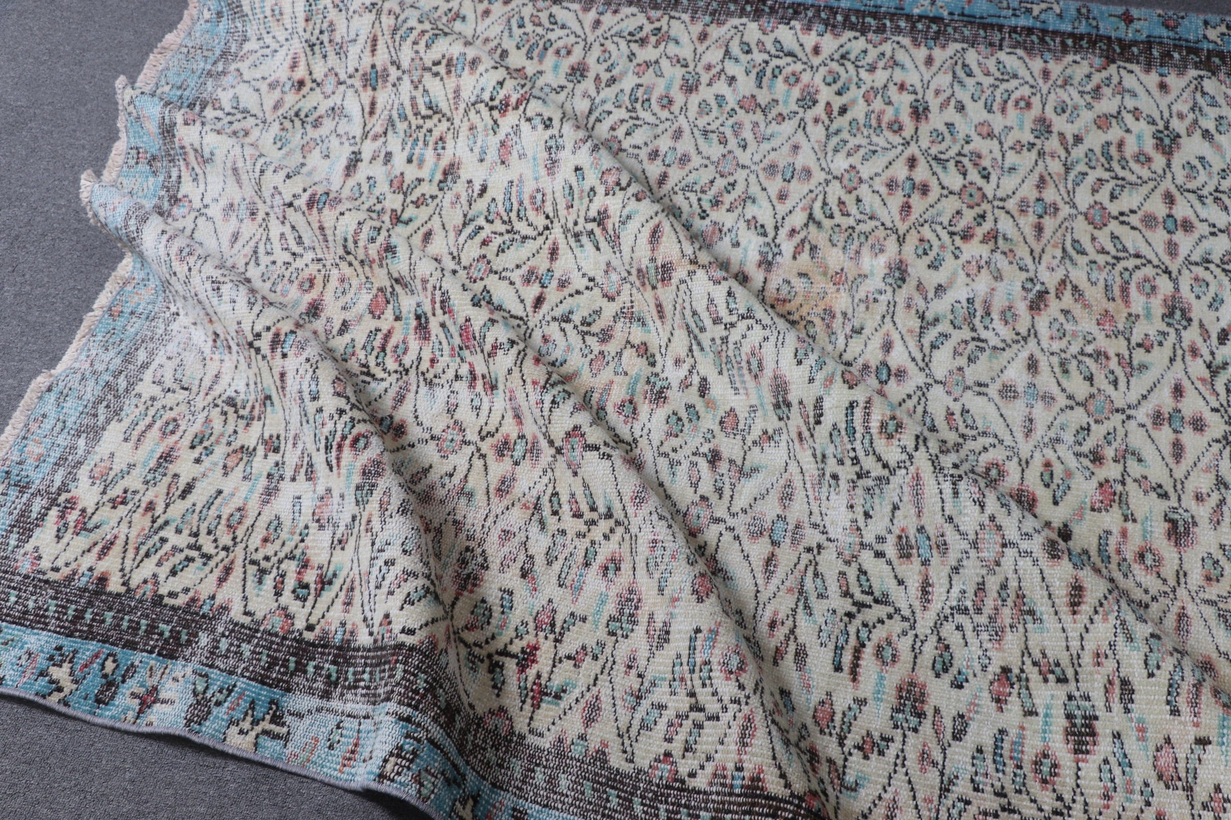 Yer Halısı, 5.4x8.7 ft Büyük Halılar, Bej Zemin Halısı, Yemek Odası Halısı, Türk Halıları, Yatak Odası Halısı, Vintage Halılar, Soyut Halı, Mutfak Halısı