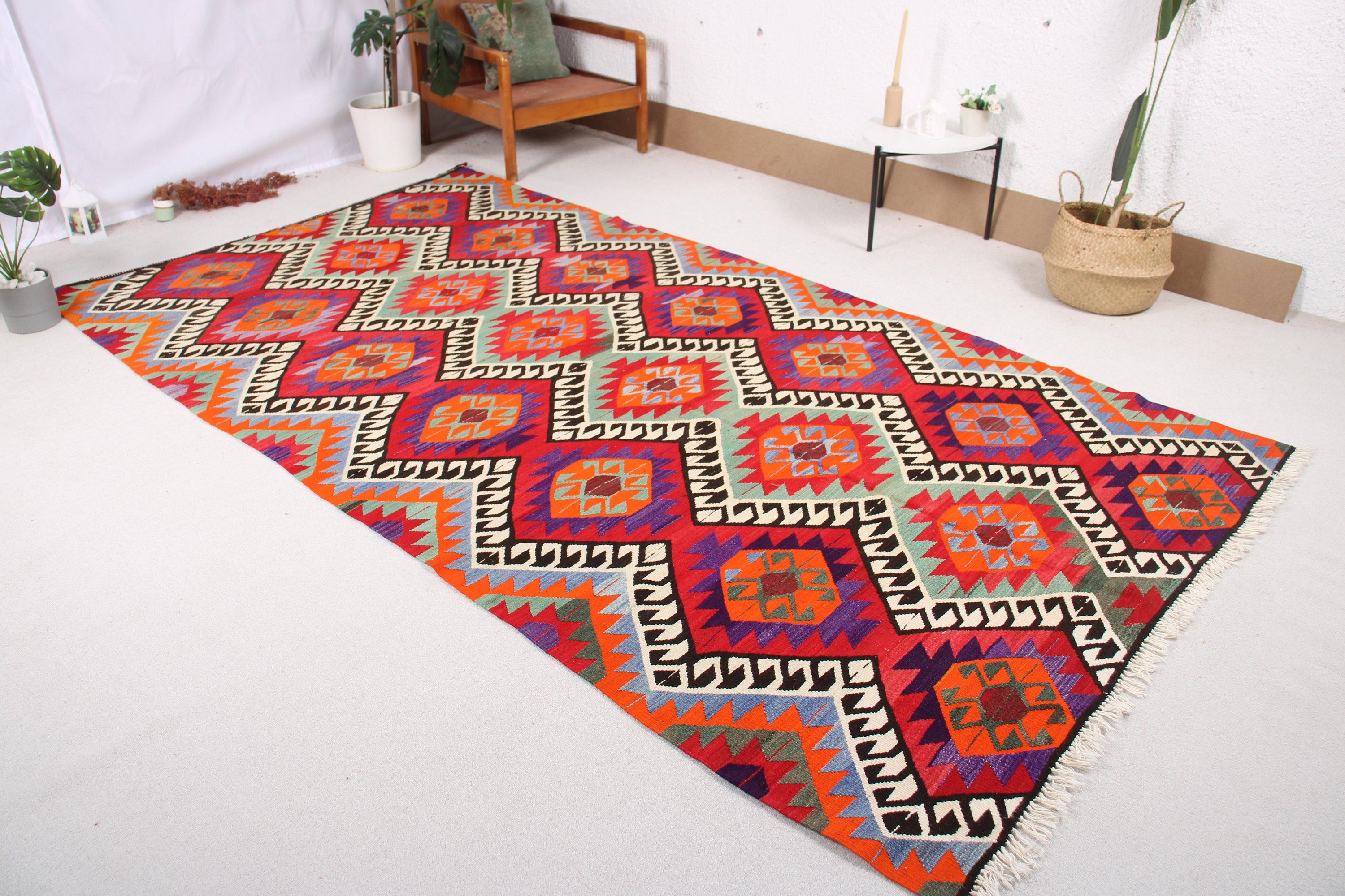 Kırmızı Anadolu Halısı, Vintage Halı, Türk Halısı, Yatak Odası Halısı, 5.4x10.4 ft Büyük Halılar, Büyük Oushak Halıları, Kilim, Havalı Halılar, El Dokuma Halı