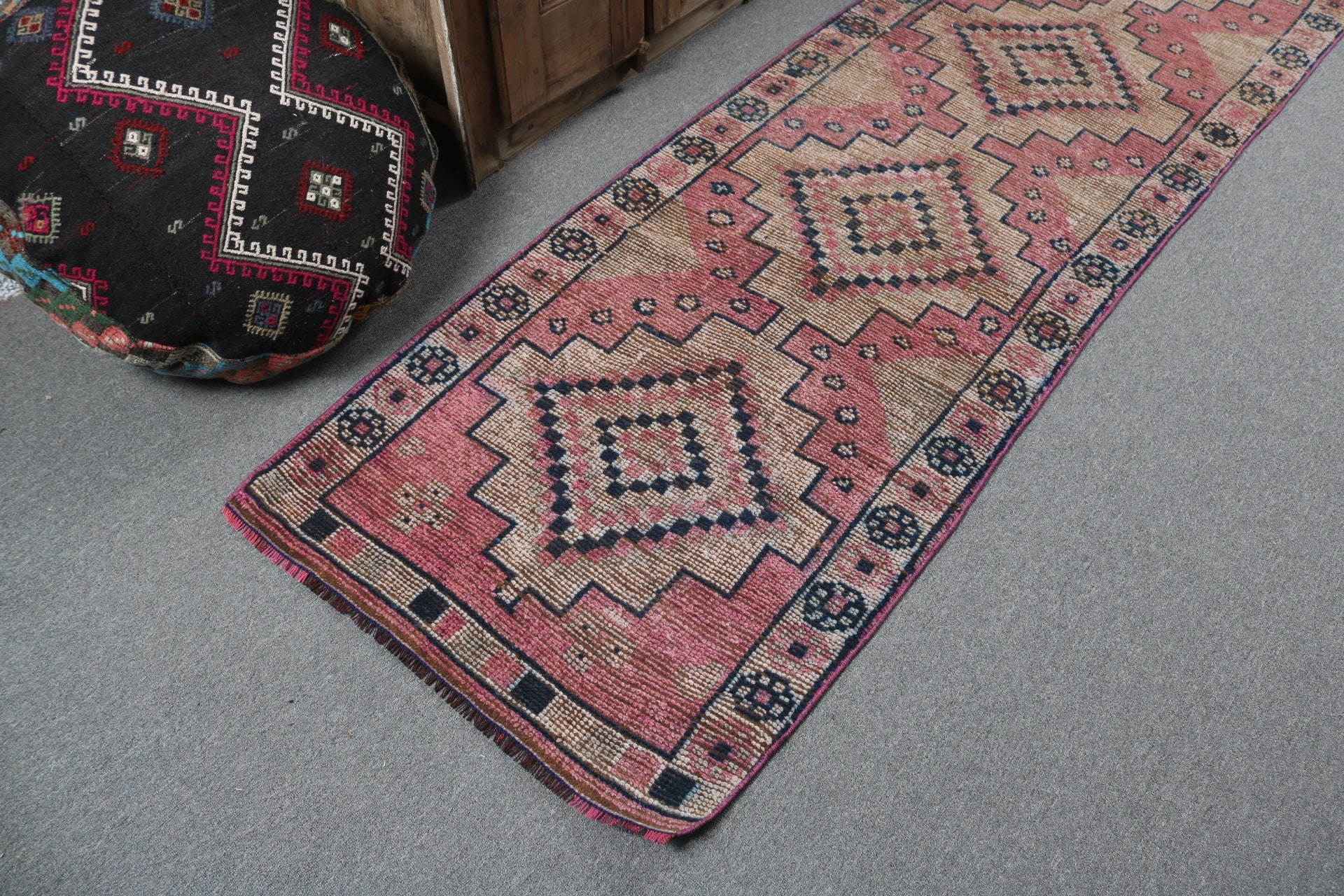 Mutfak Halıları, Boho Halıları, Vintage Halı, El Dokuma Halı, Türk Halıları, Türkiye Halısı, Pembe 2.7x9.5 ft Runner Halıları, Koridor Halıları