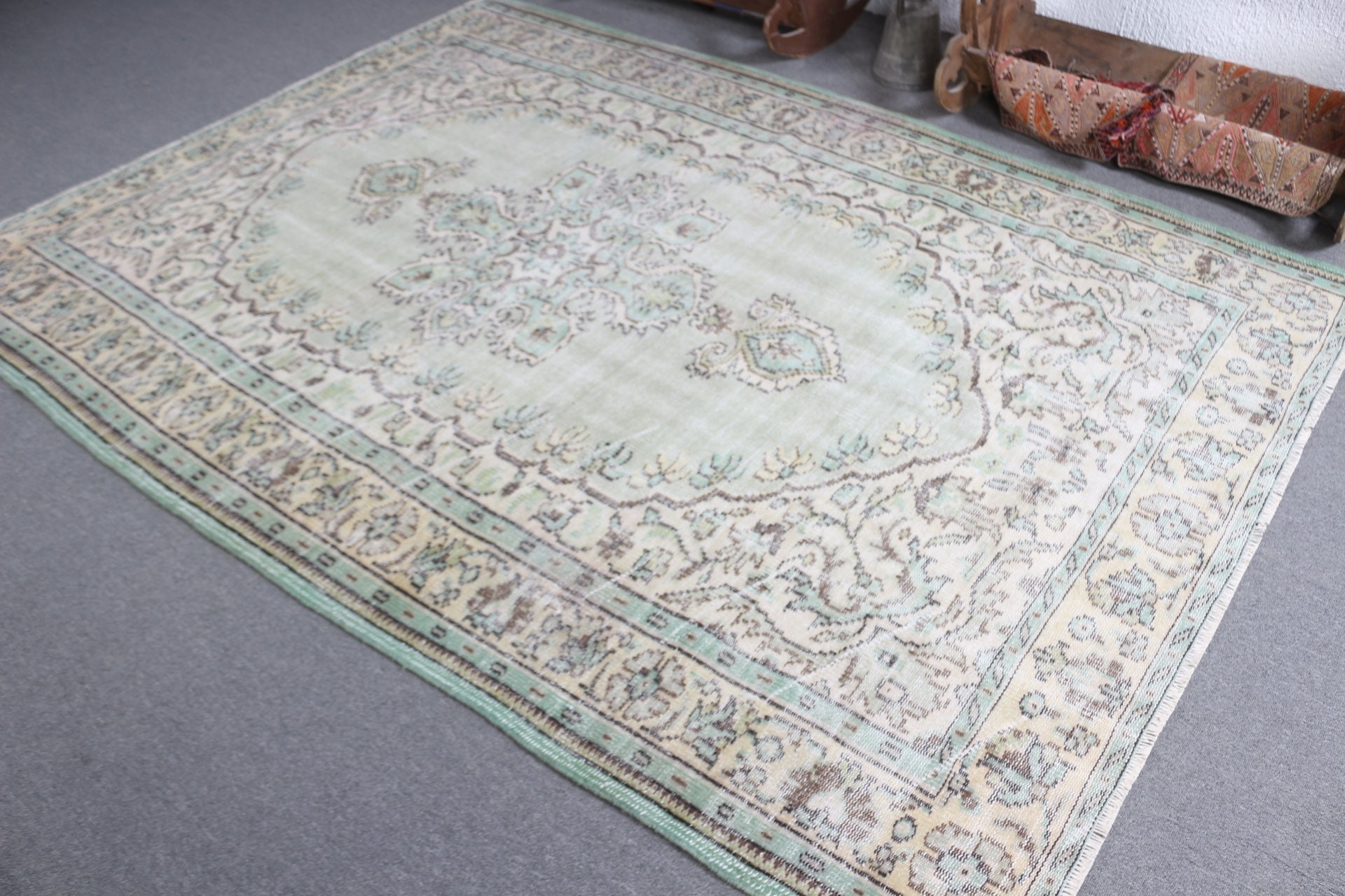 6.5x8.7 ft Büyük Halılar, Yatak Odası Halıları, Vintage Halı, Yeşil Oryantal Halılar, Fas Halısı, Ev Dekor Halısı, Sanat Halısı, Oturma Odası Halıları, Türk Halısı