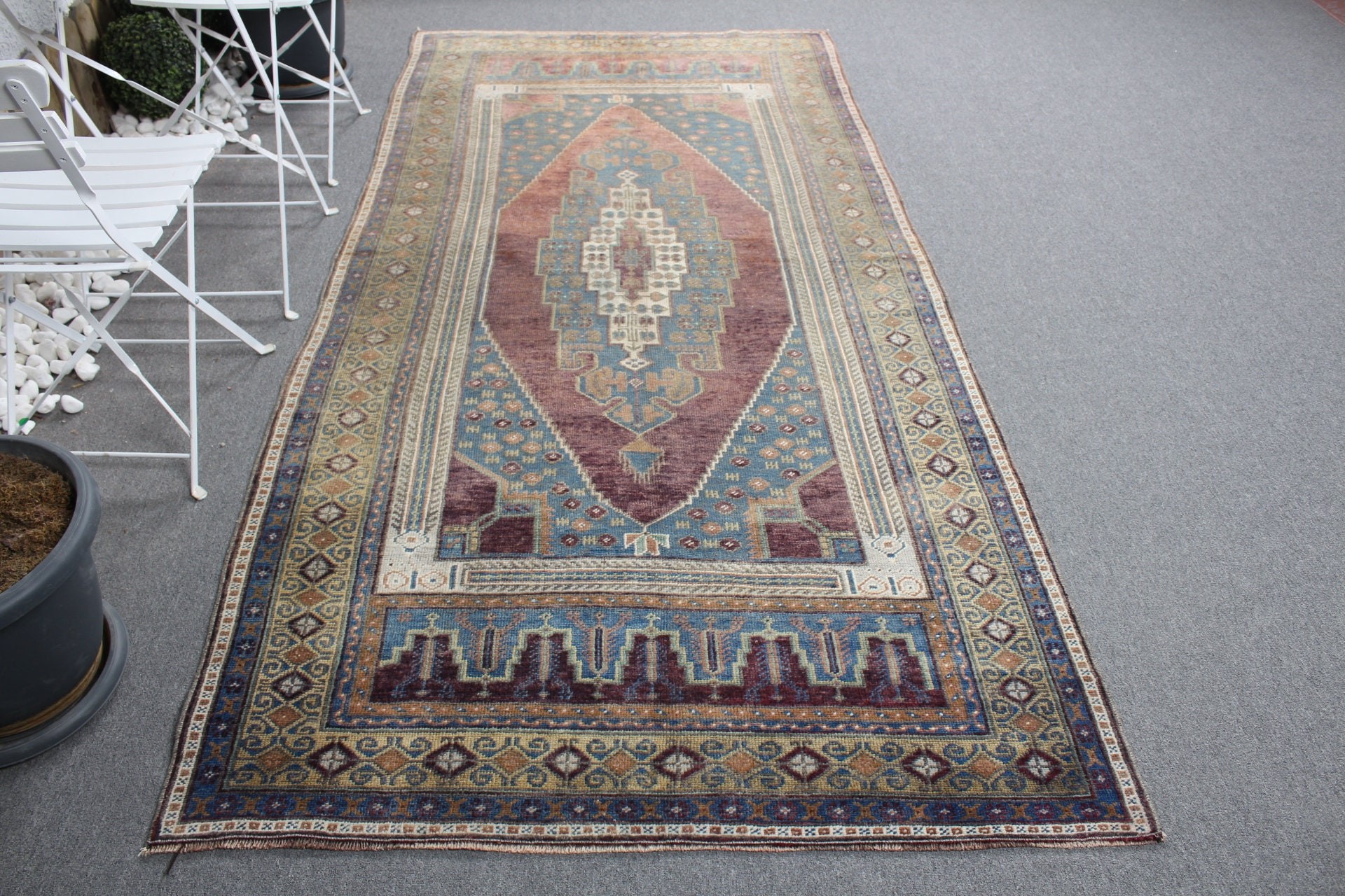 Ev Dekor Halıları, Mor Oushak Halı, Vintage Halılar, Yemek Odası Halısı, Oturma Odası Halısı, 4.5x9.3 ft Büyük Halı, Türk Halısı