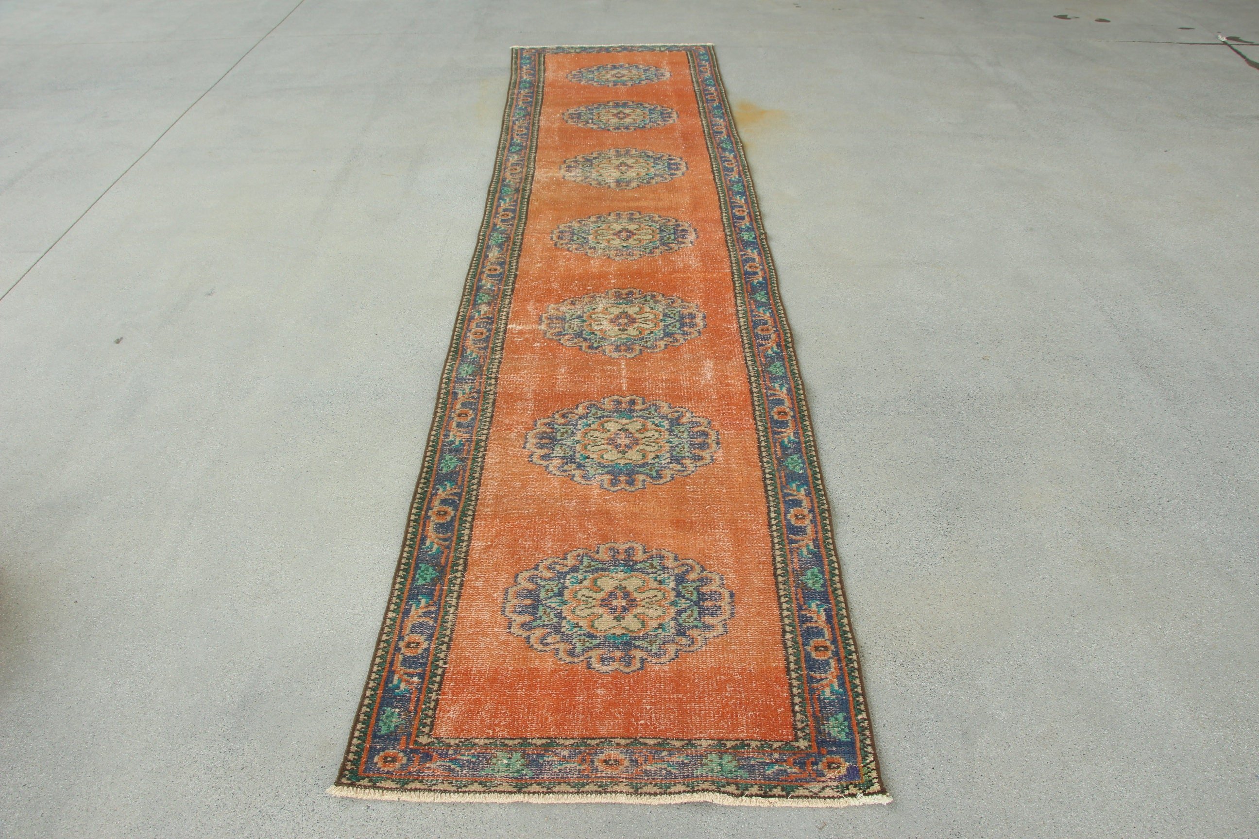 Oushak Rug, Hallway Rug, Turkish Rugs, Vintage Rug, Moroccan Rug, Luxury Rug, Orange Moroccan Rug, Stair Rug, 2.6x11.4 ft Runner Rugs