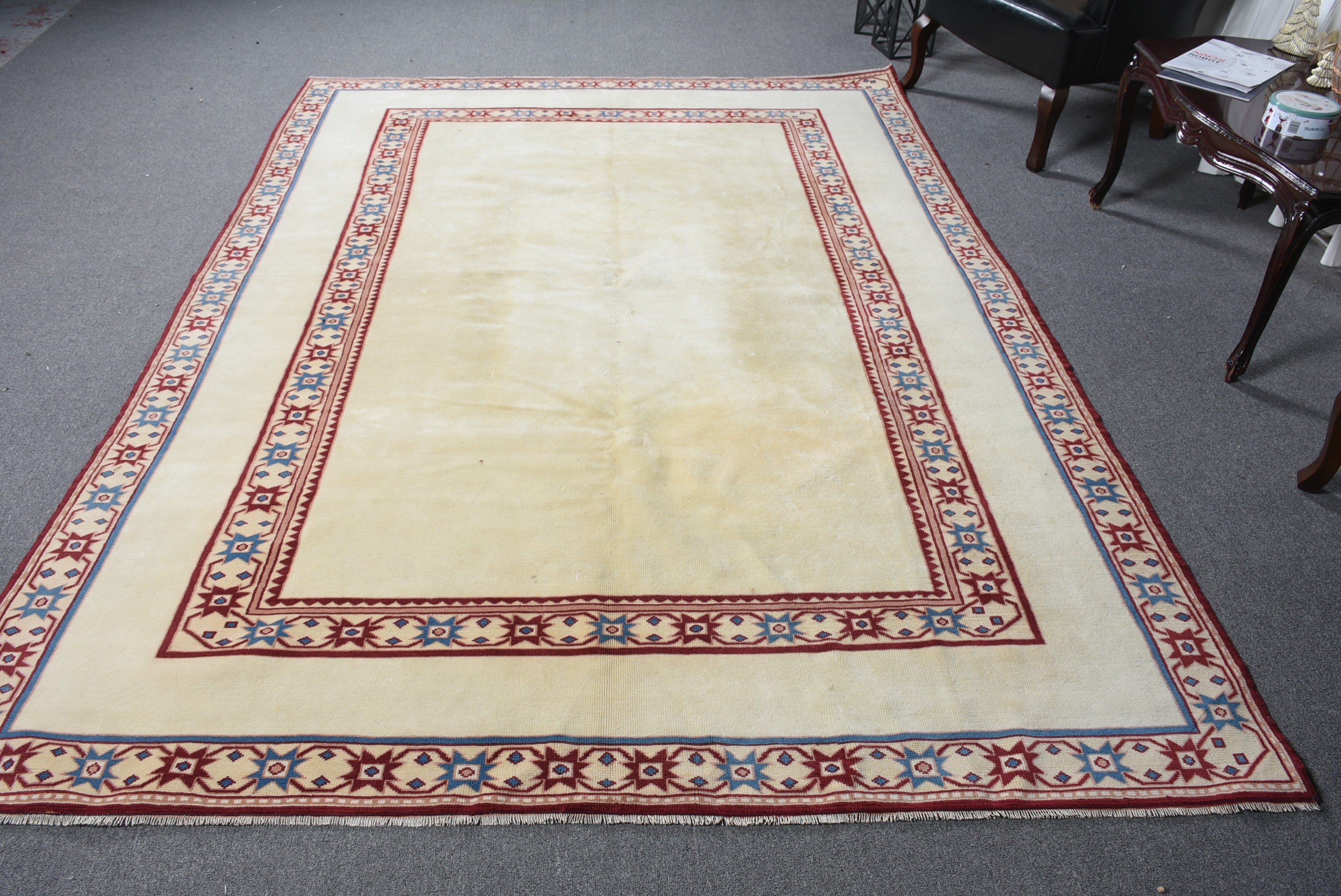 Yemek Odası Halısı, Türk Halıları, 6.7x9 ft Büyük Halı, Vintage Halılar, Mutfak Halısı, Yatak Odası Halıları, Yün Halı, El Yapımı Halı, Bej Yün Halılar