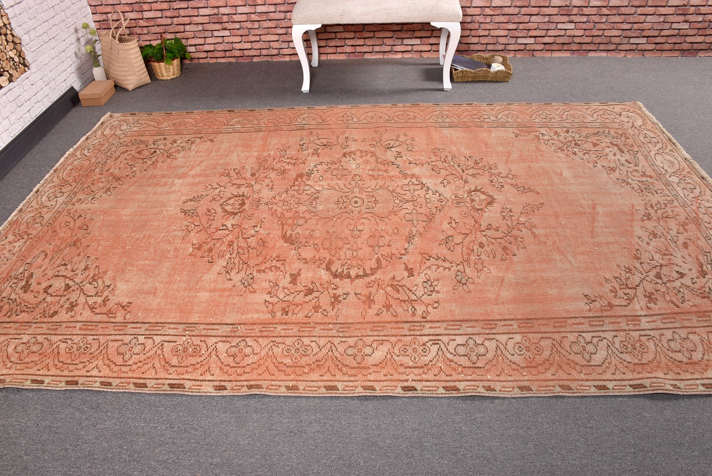 Pembe Modern Halılar, Yatak Odası Halısı, Türk Halısı, Vintage Halı, Yer Halısı, Büyük Boho Halıları, 6.3x9.7 ft Büyük Halı, Büyük Vintage Halı