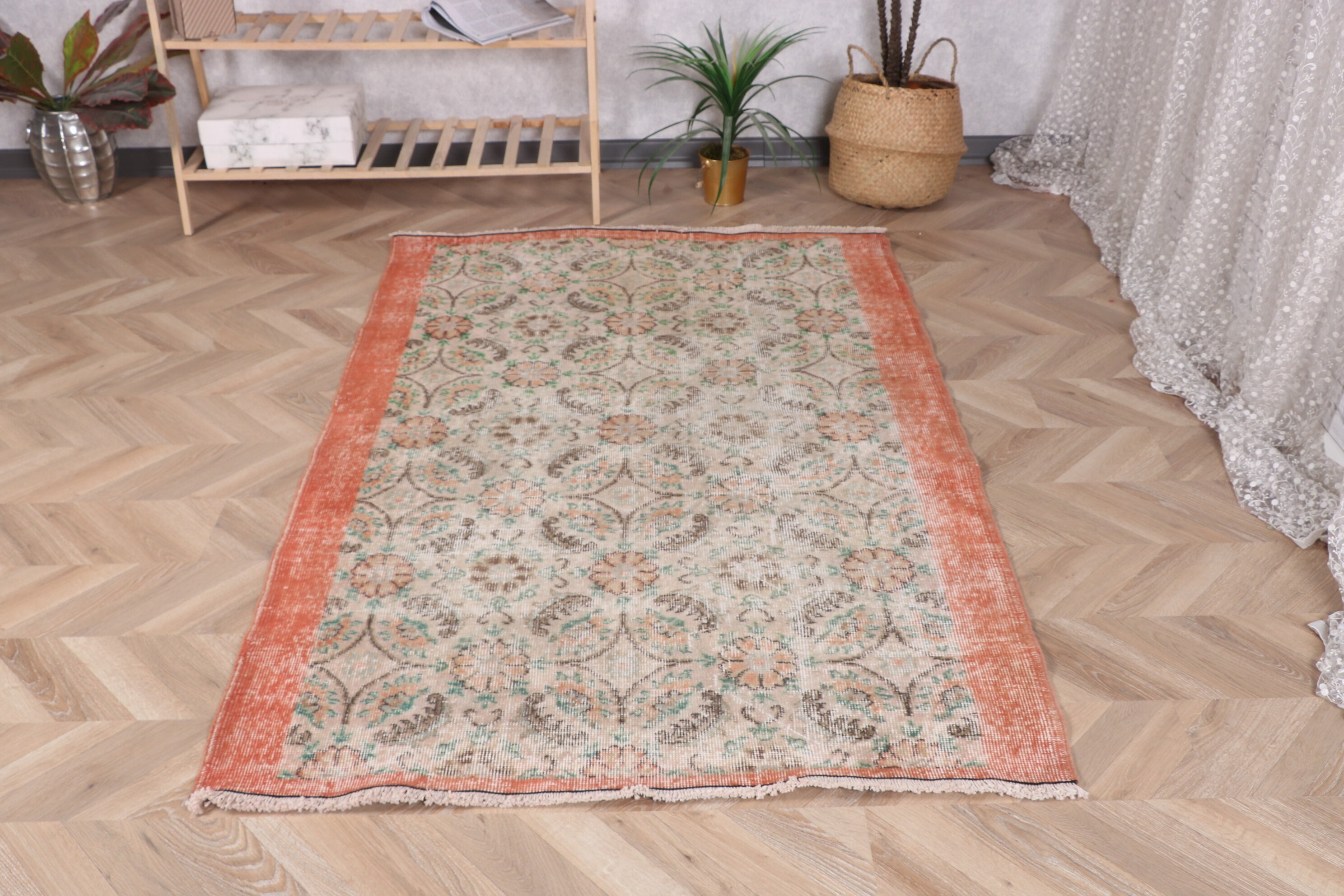 Vintage Halı, 3.8x6.1 ft Vurgulu Halılar, Yer Halısı, Turuncu Boho Halısı, Vintage Vurgulu Halılar, Türk Halısı, Yatak Odası Halısı, Antika Halı