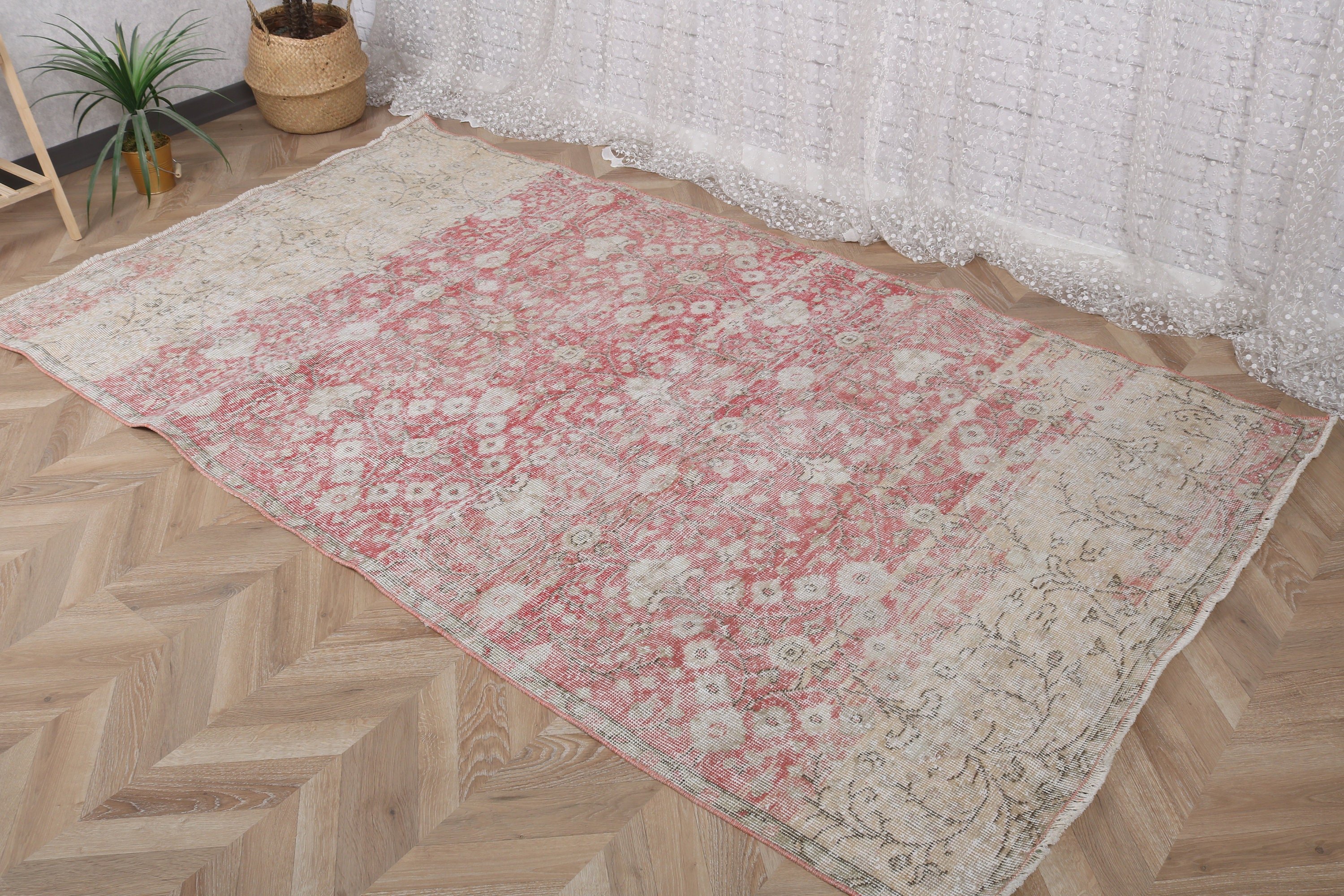 Floor Rug, 4.5x8.1 ft Area Rugs, Turkish Rugs, Bedroom Rug, Pink Kitchen Rugs, Vintage Rug, Office Rugs, Boho Area Rugs, Oriental Rugs