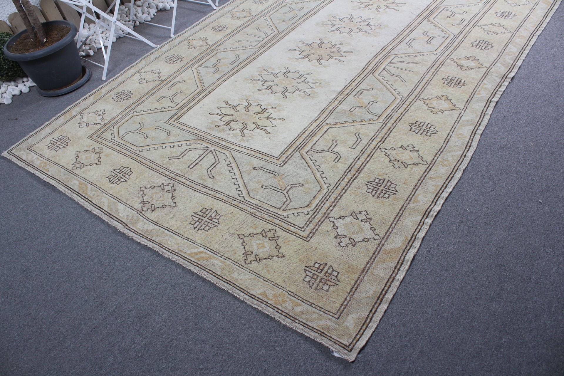 Rugs for Salon, Beige Oushak Rug, Turkish Rug, Muted Rugs, Dining Room Rug, Bedroom Rugs, Vintage Rug, 6.5x9.4 ft Large Rug