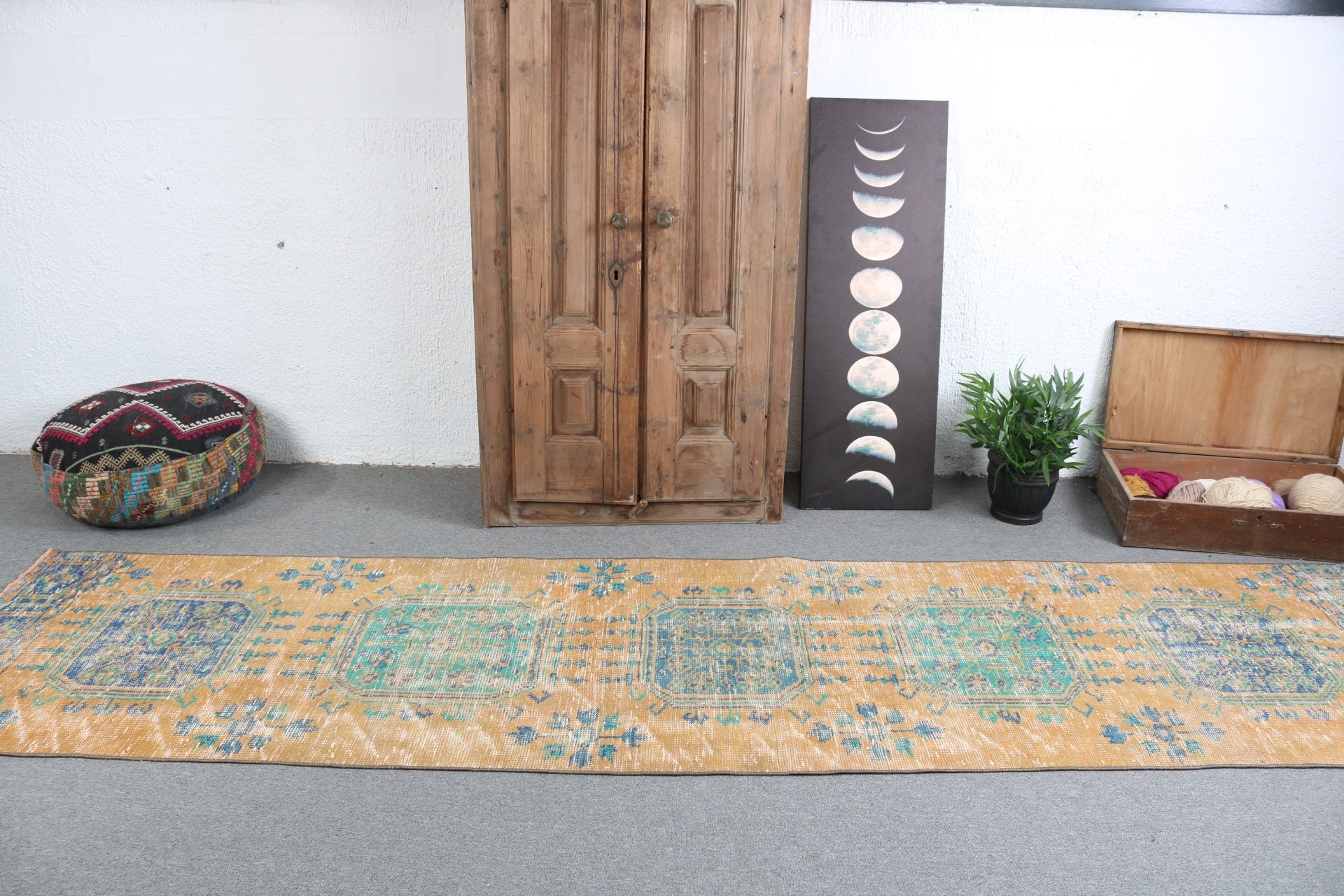 Lüks Halılar, Yer Halıları, Türk Halısı, Turuncu Anadolu Halısı, 2,9x11,7 ft Runner Halısı, Nötr Halı, Koridor Halısı, Vintage Halı, Koridor Halıları