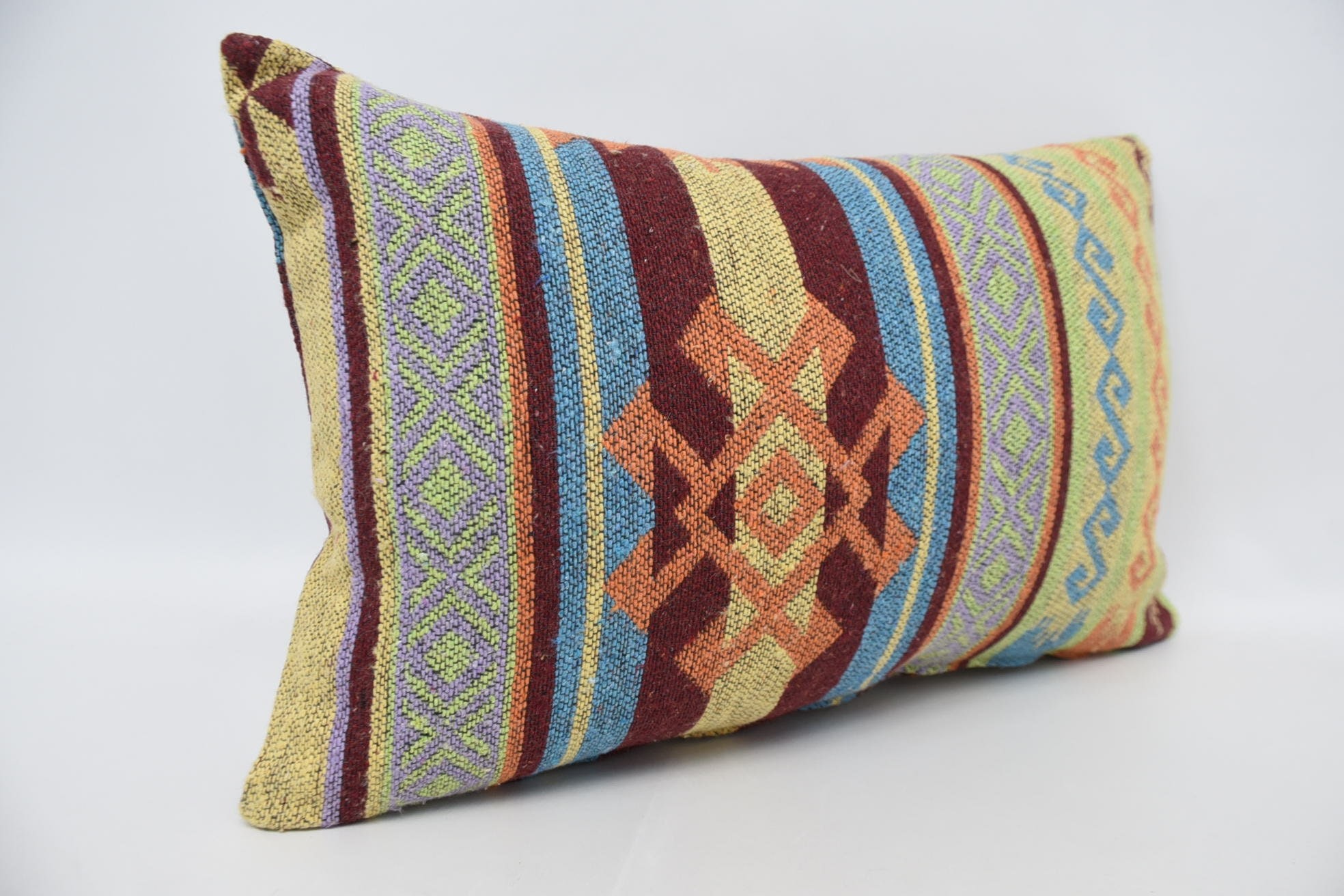 Home Decor Pillow, Vintage Kilim Pillow Cushion Cover, Pillow for Couch, Turkish Kilim Pillow, 16"x24" Blue Cushion Case