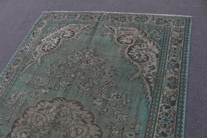 Yeşil 5.9x9.3 ft Büyük Halı, Düz Dokuma Halı, Vintage Halı, Oturma Odası Halısı, Havalı Halılar, Türk Halısı, Oushak Halısı, Yemek Odası Halısı