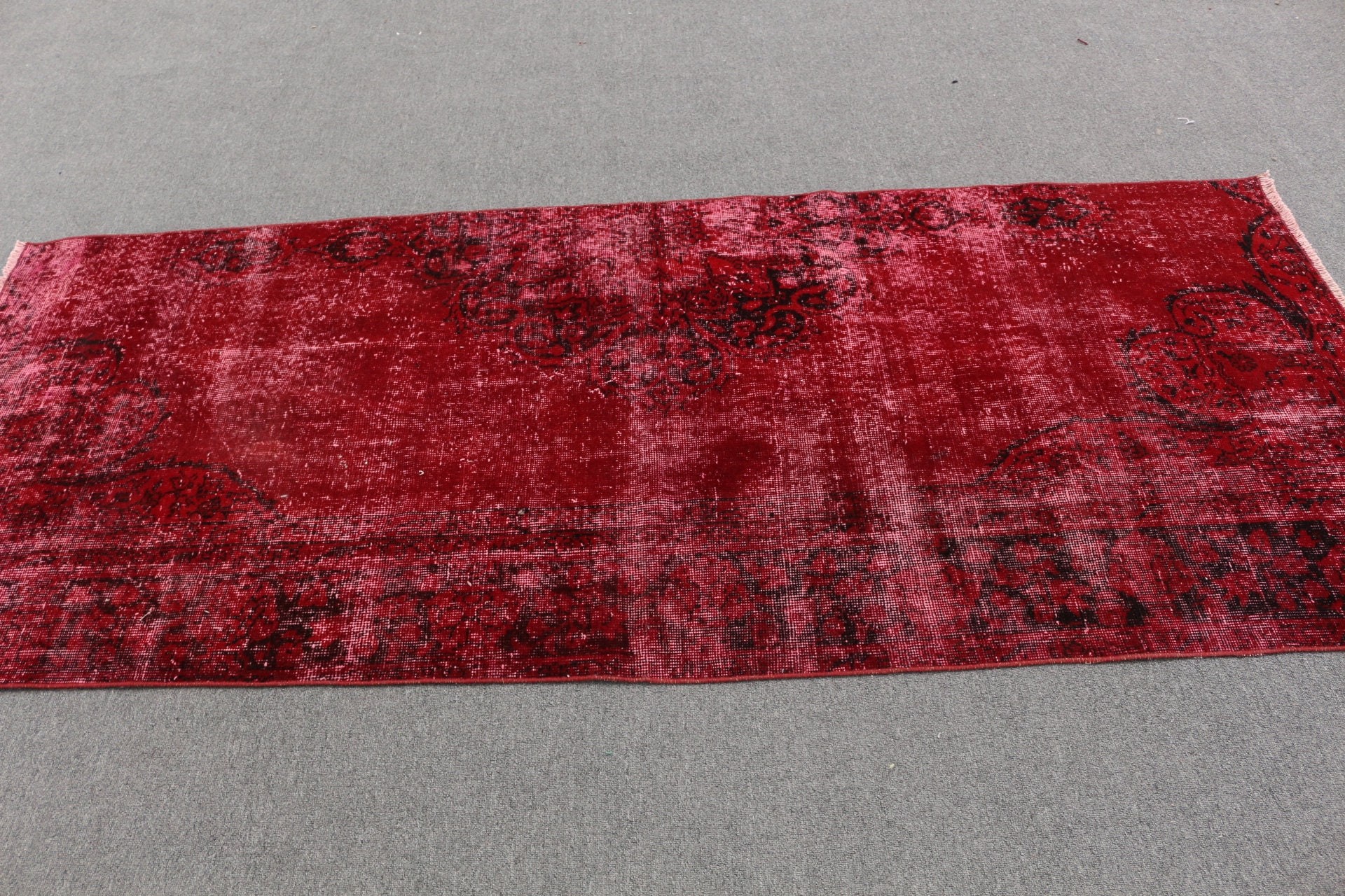 Vintage Rug, Turkish Rugs, Indoor Rug, 3.2x7.8 ft Area Rugs, Dining Room Rugs, Boho Rugs, Bedroom Rug, Red Oushak Rugs, Home Decor Rug