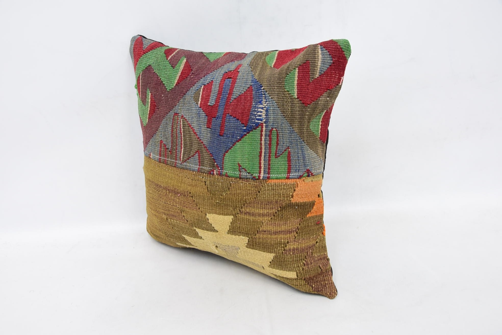 16"x16" Brown Pillow Cover, Gift Pillow, Pillow for Couch, Vintage Kilim Throw Pillow, Handwoven Pillow Cover Cushion Case