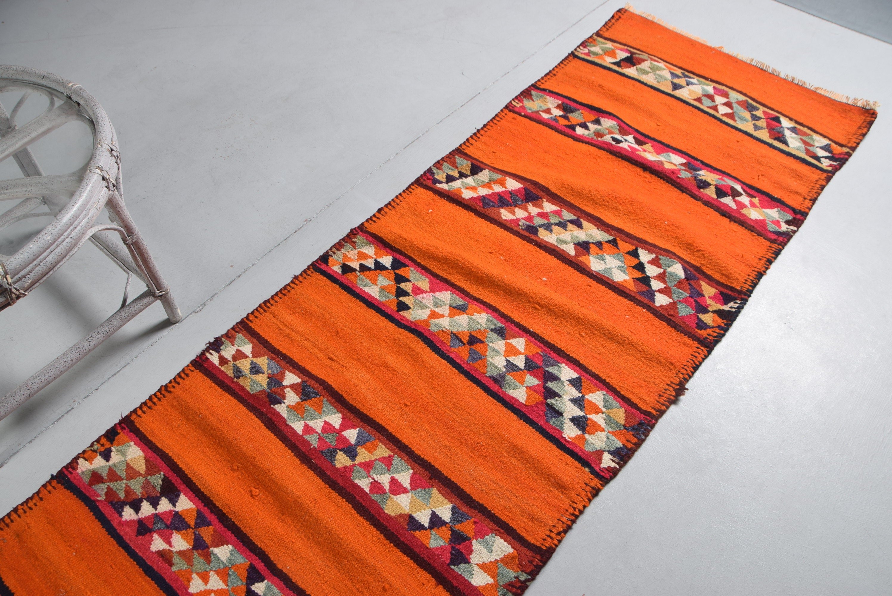 Stair Rugs, Cool Rug, Rugs for Corridor, Turkish Rug, 2.7x11.4 ft Runner Rug, Vintage Rug, Kitchen Rug, Orange Wool Rugs, Oriental Rug