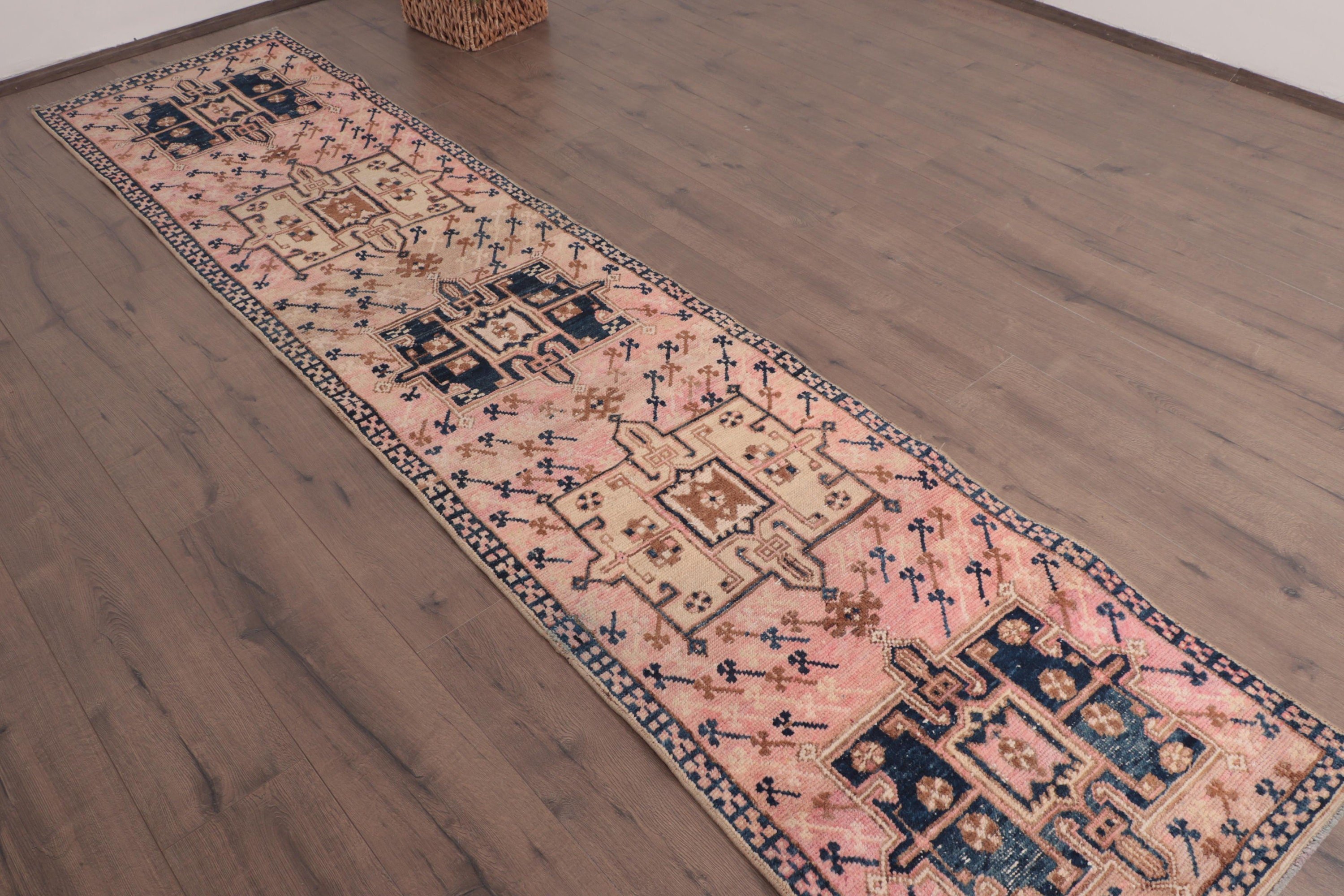 Turkish Rugs, Bedroom Rugs, Pink Floor Rug, Handwoven Rugs, Vintage Rugs, Vintage Runner Rug, Long Runner Rugs, 2.3x10 ft Runner Rug