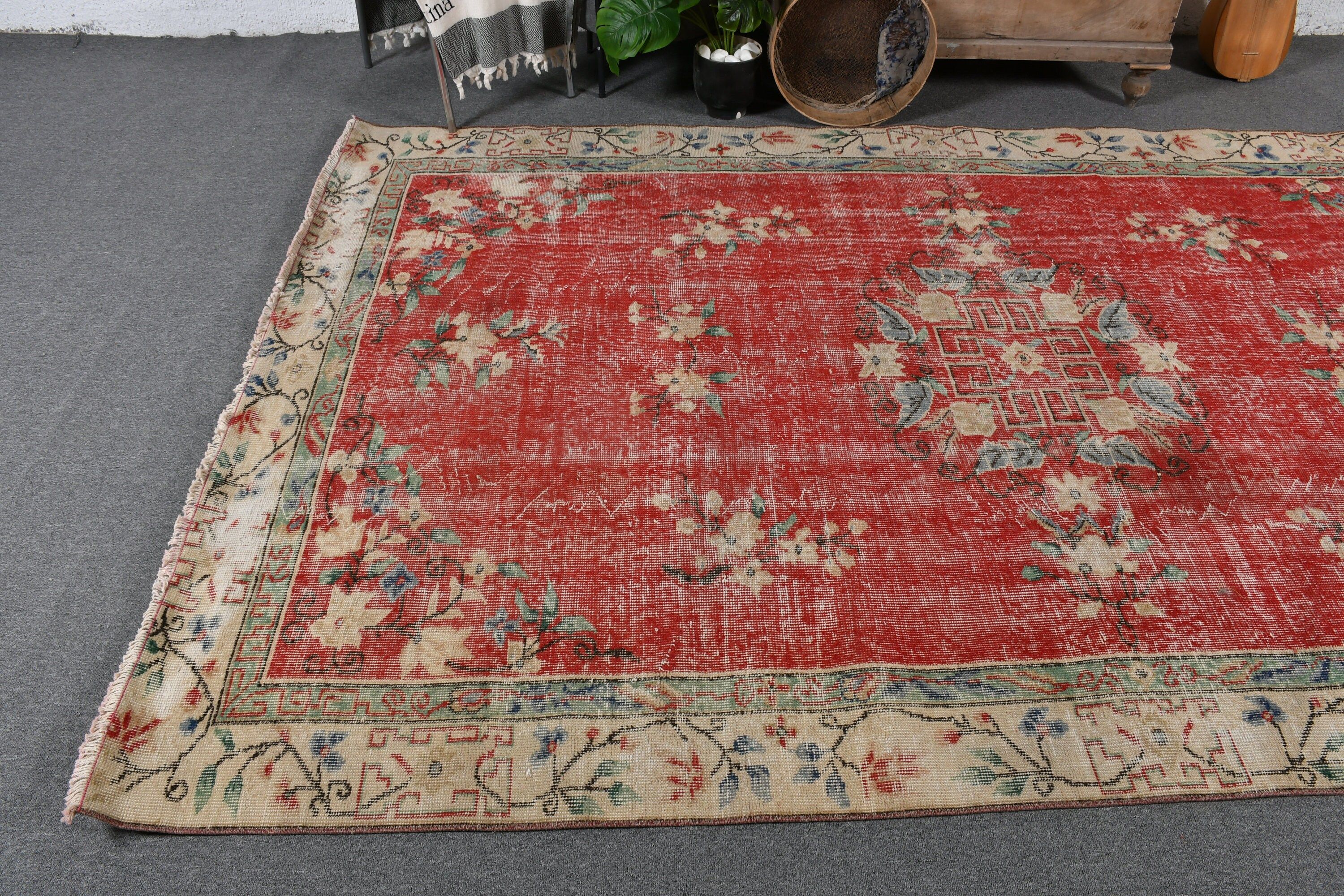 Bedroom Rug, Red Oriental Rug, Rugs for Bedroom, Oriental Rug, 6x9.6 ft Large Rug, Turkish Rugs, Vintage Rugs, Home Decor Rug, Salon Rugs