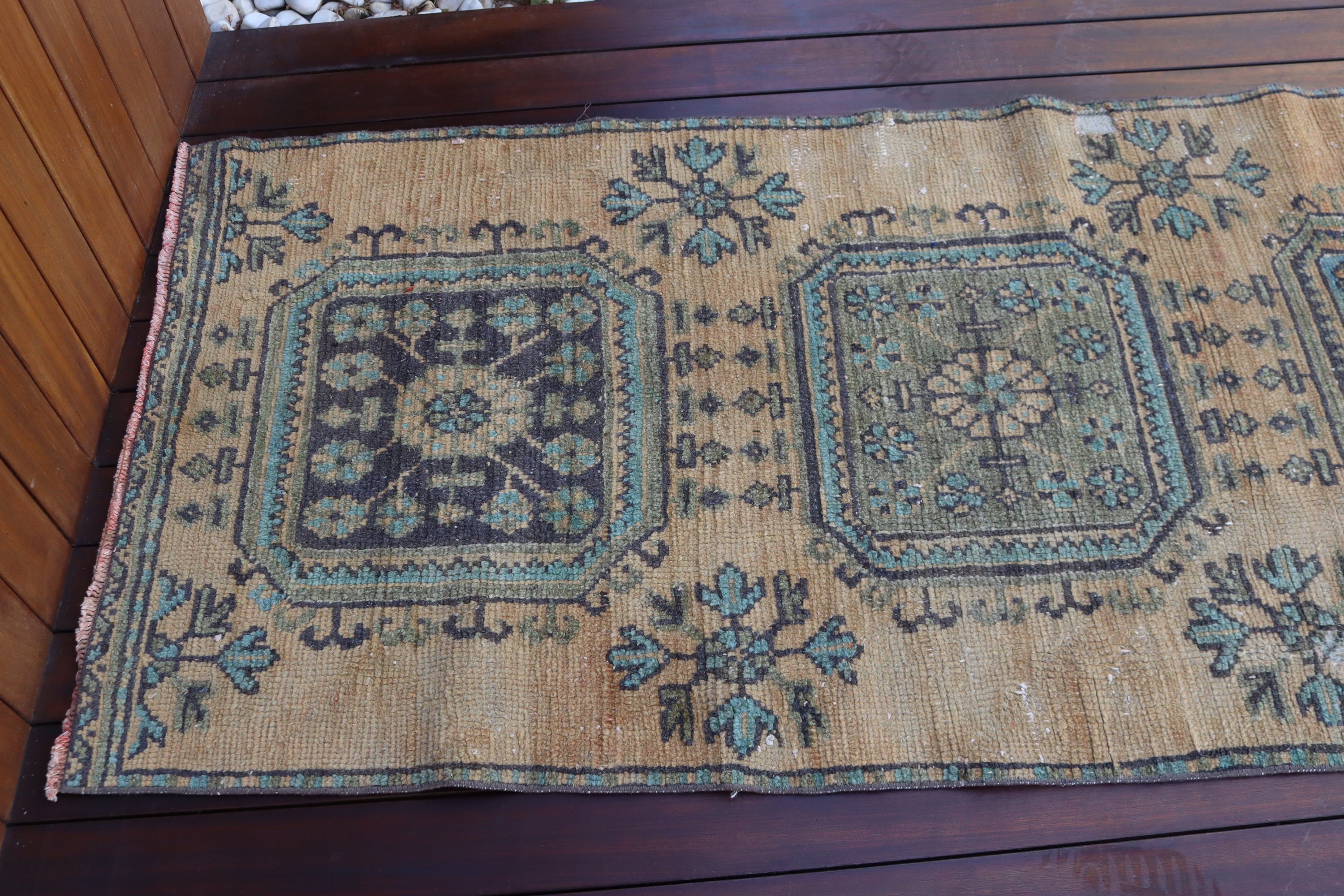 Vintage Halı, Türk Halıları, Sarı Geometrik Halılar, Mutfak Halısı, Ev Dekorasyonu Halıları, Uzun Koşucu Halıları, Yün Halı, 2.8x8.7 ft Runner Halıları