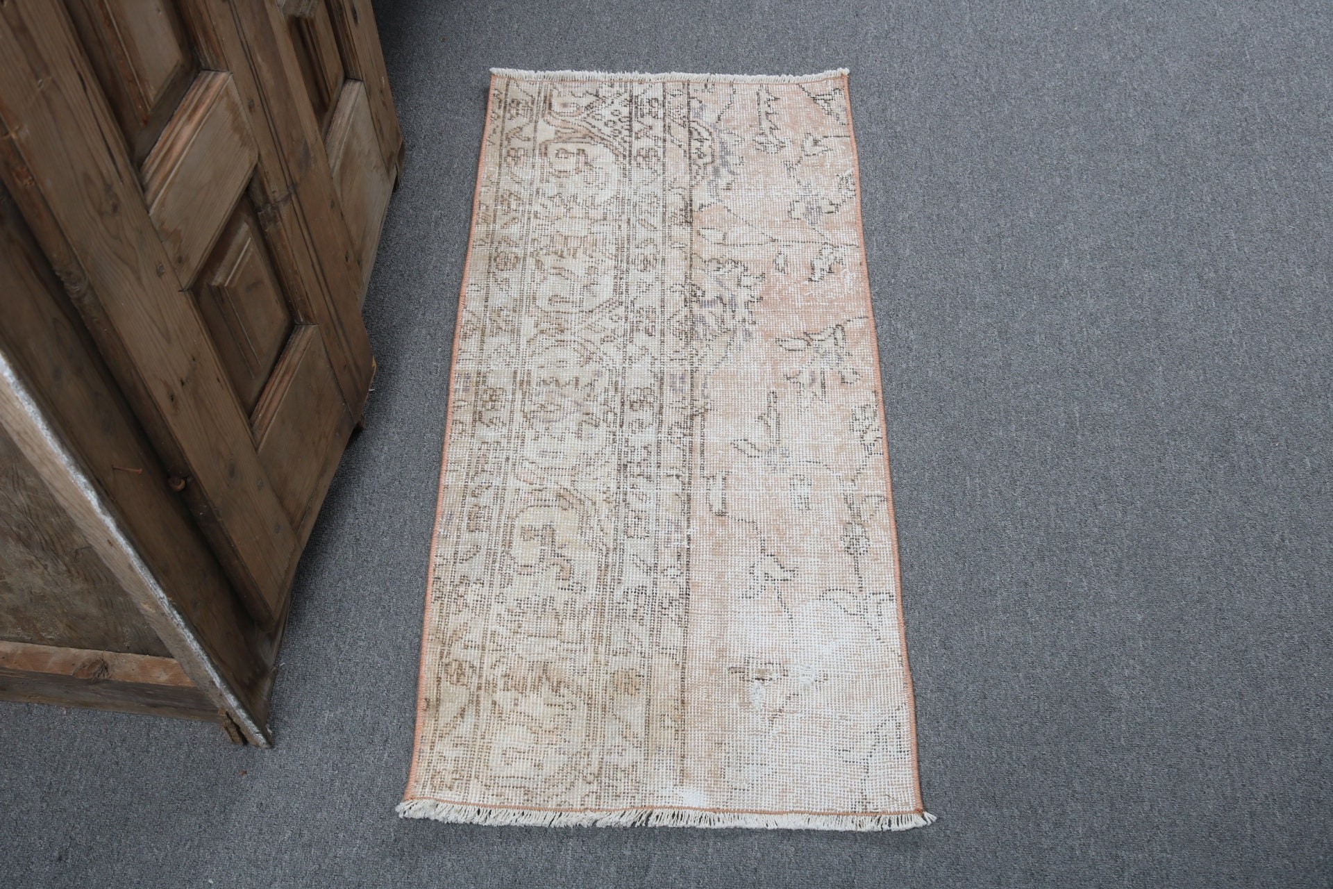 Banyo Halısı, Bej Yer Halıları, 1.6x3.5 ft Küçük Halılar, Vintage Halı, Türk Halıları, Yatak Odası Halısı, Düz Dokuma Halılar, Aztek Halısı, Açıklama Halısı