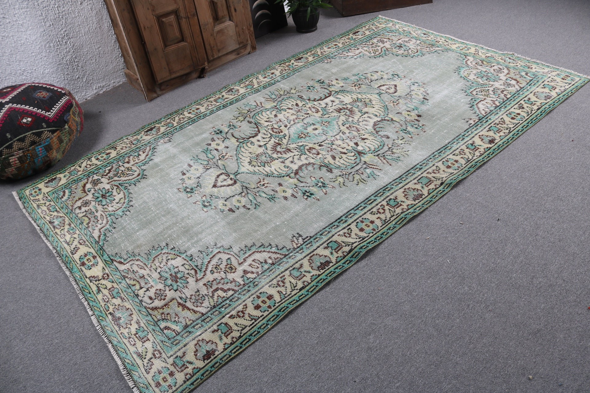 Yeşil Antika Halılar, Modern Halılar, Yatak Odası Halıları, Büyük Boho Halıları, 5.1x8.9 ft Büyük Halılar, Türk Halısı, Vintage Halı, Salon Halısı, Türkiye Halıları